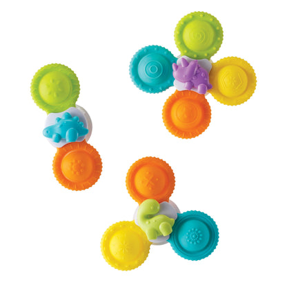Infantino Bath Pop Spinners, Sensory Dinosaur Toys, Suction Cups, 3pc