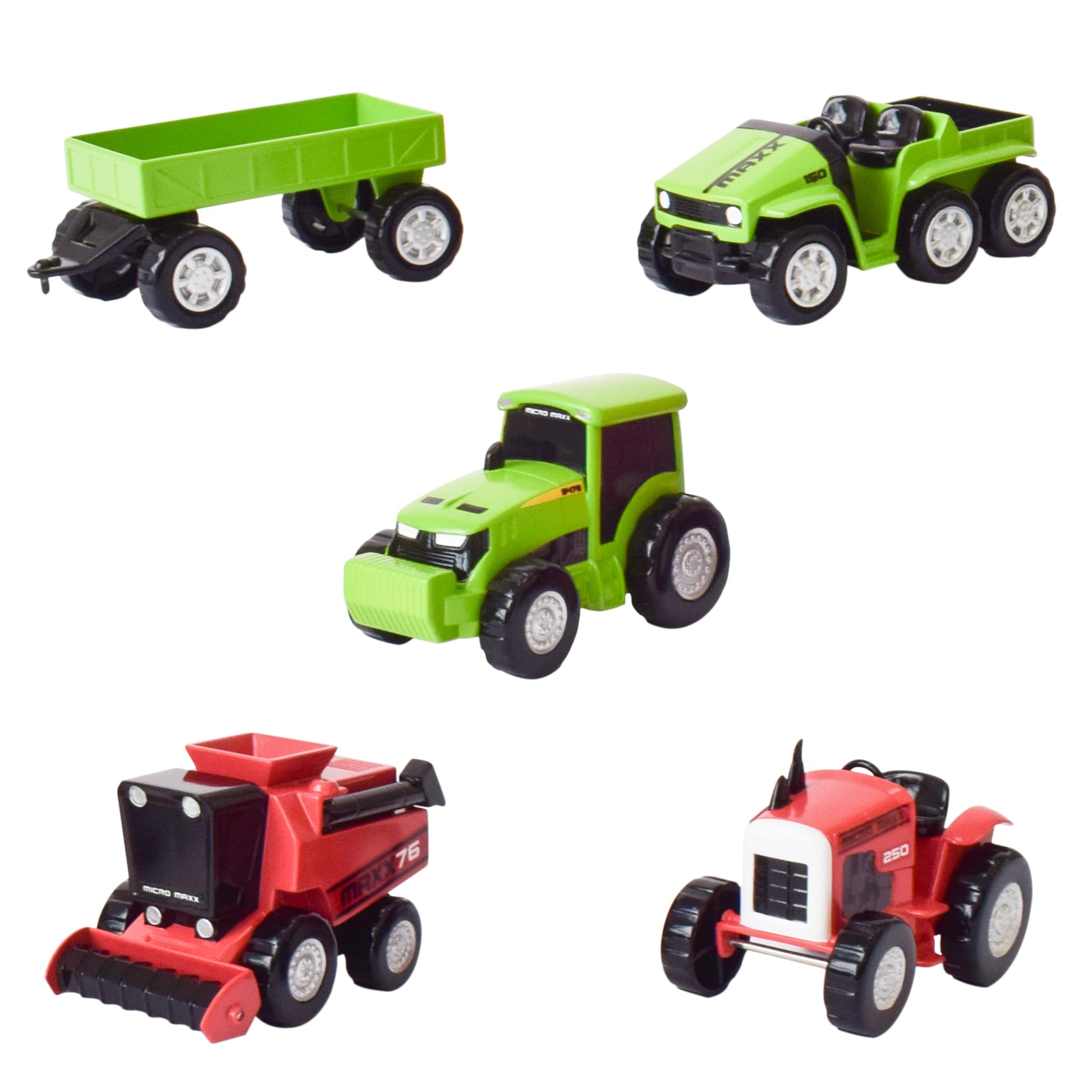 Maxx Action Farm Construction 5pk Toy Truck Set, Includes Wagon, 6x6, Modern Tractor, Combine and Vintage Tractor Vehicles with Moving Parts, Cake