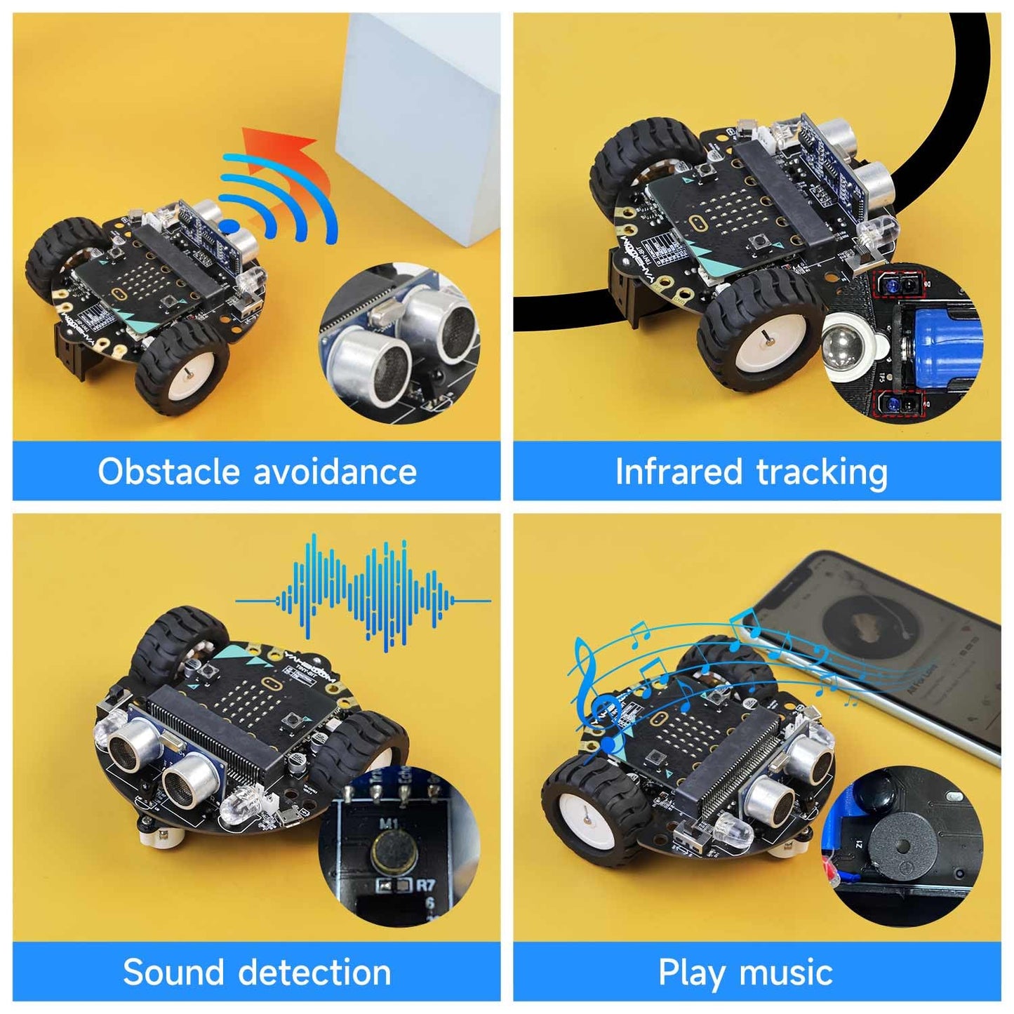 Yahboom Microbit V2 Robot Intelligent Obstacle Avoidance Follow Makecode Graphical Programming Python Programming?with Microbit V2? Pre-Assembled