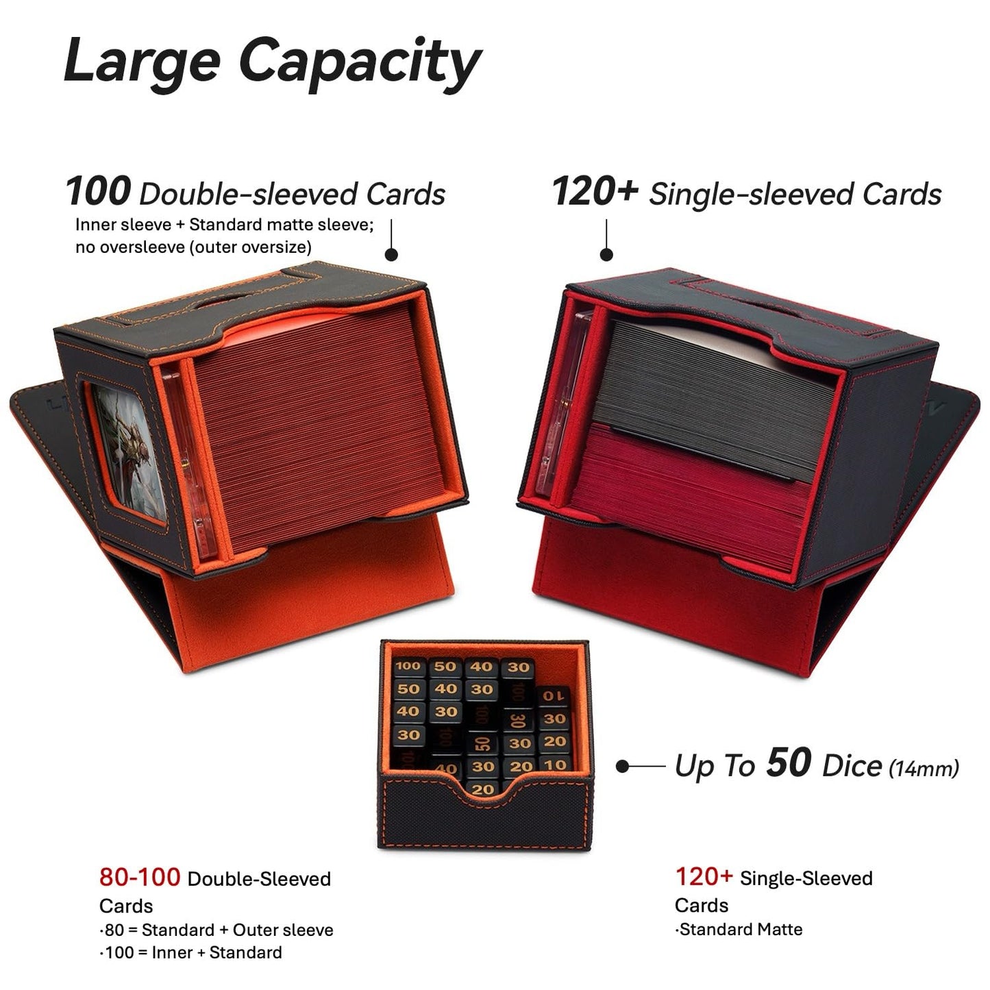 Mage Tech Card Deck Box for MTG Commander - Patented Design, Commander Display, Fits 100 Double-Sleeved Cards, 35pt Card Brick & Dice Tray