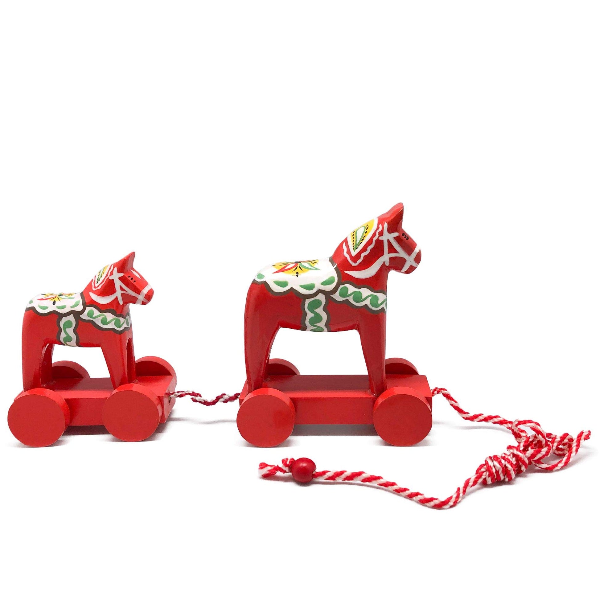 Red Wooden Pull Toy Dala Horse (2 Horses)