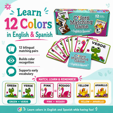 Urban Supply Co Bilingual Colors Matching Memory Game - Learn Spanish and English Colors. ESL and Language Immersion for Early Children's Bilingual