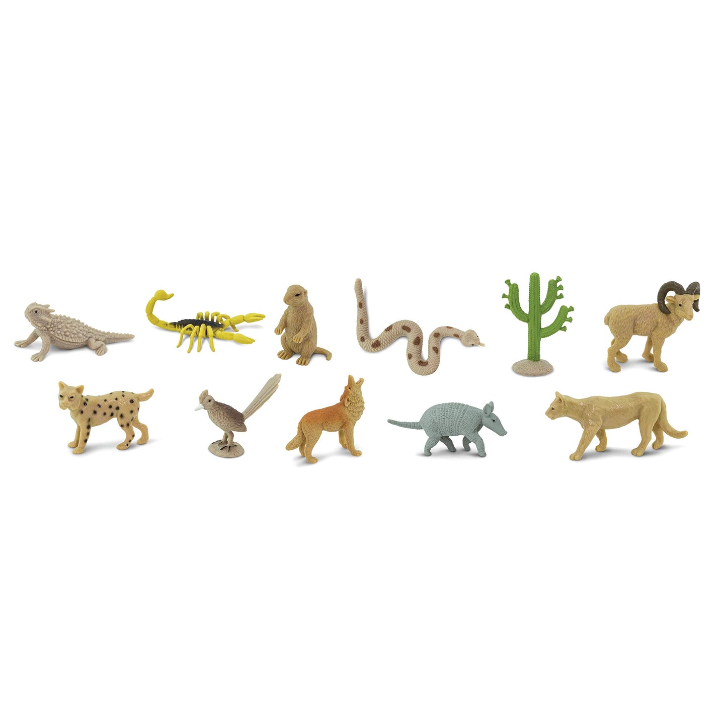 Safari Ltd. Desert TOOB - Figurines of Horned Lizard, Cactus, Road Runner, Scorpion, Rattlesnake, Coyote, Bobcat, Armadillo, Mountain Lion