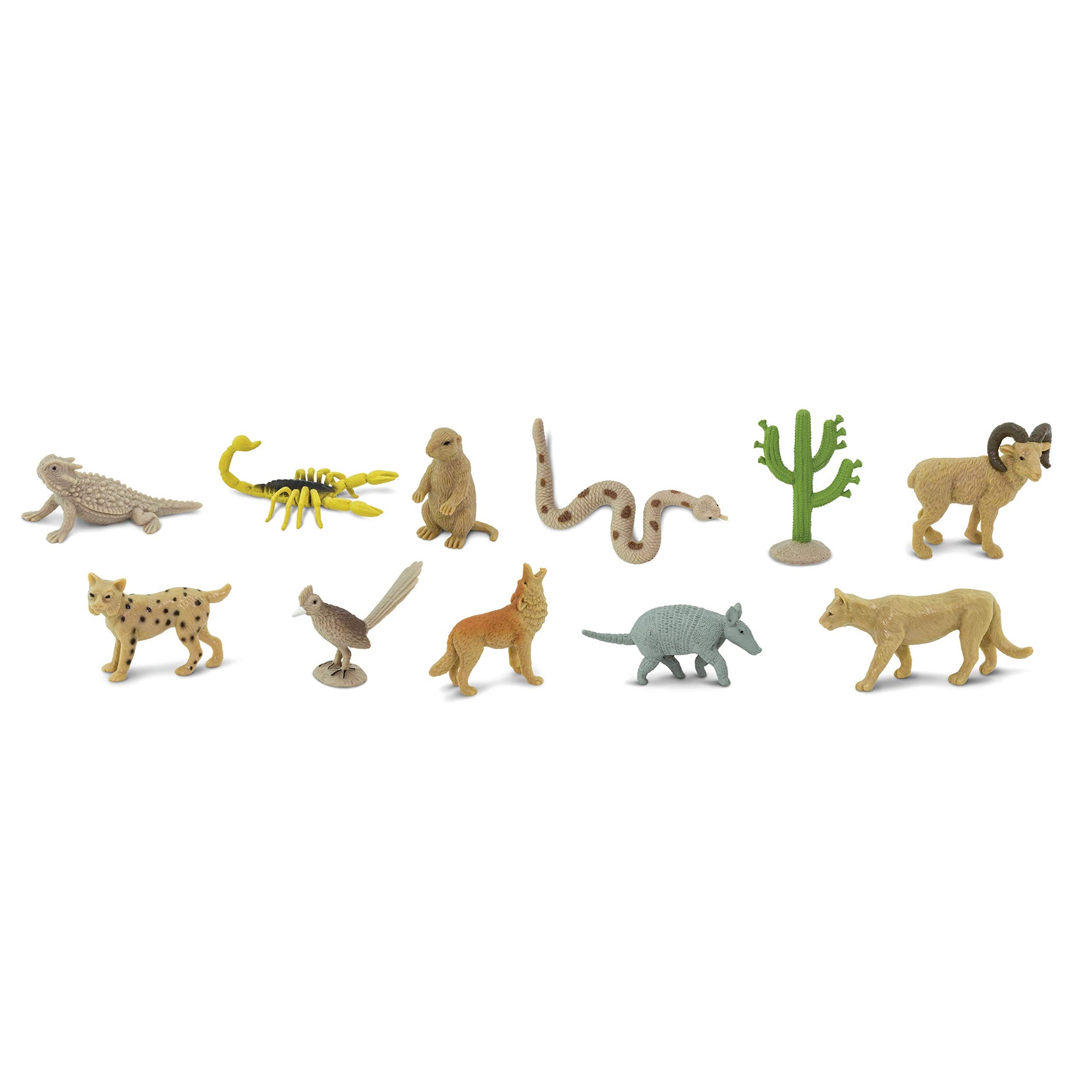 Safari Ltd. Desert TOOB - Figurines of Horned Lizard, Cactus, Road Runner, Scorpion, Rattlesnake, Coyote, Bobcat, Armadillo, Mountain Lion
