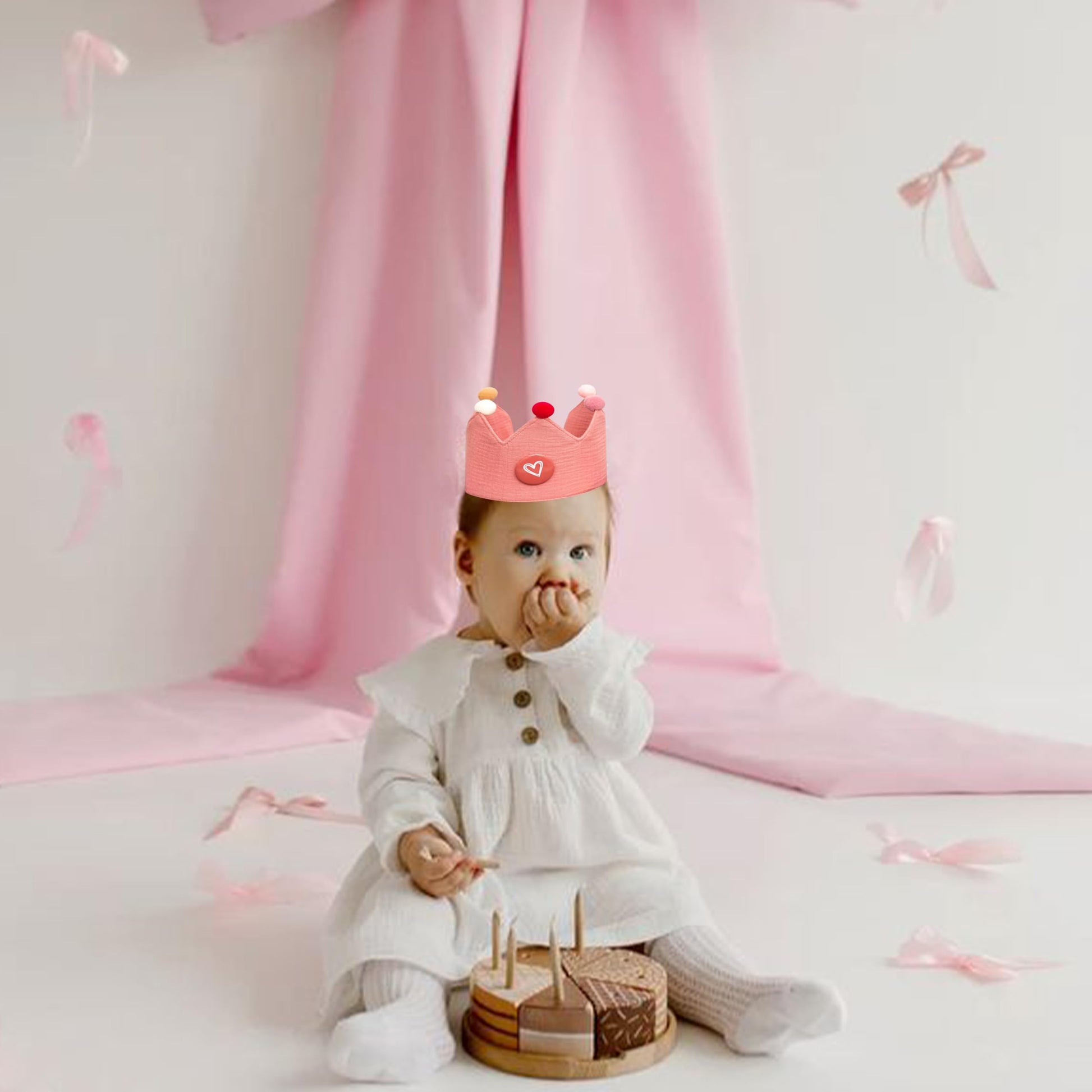 Sherkarmiu Cute Pink Girls Crown Hat with 1-10 Number Badges - Soft Fabric Tiara for Birthday Party Hat Dress Up, Princess Photo Prop