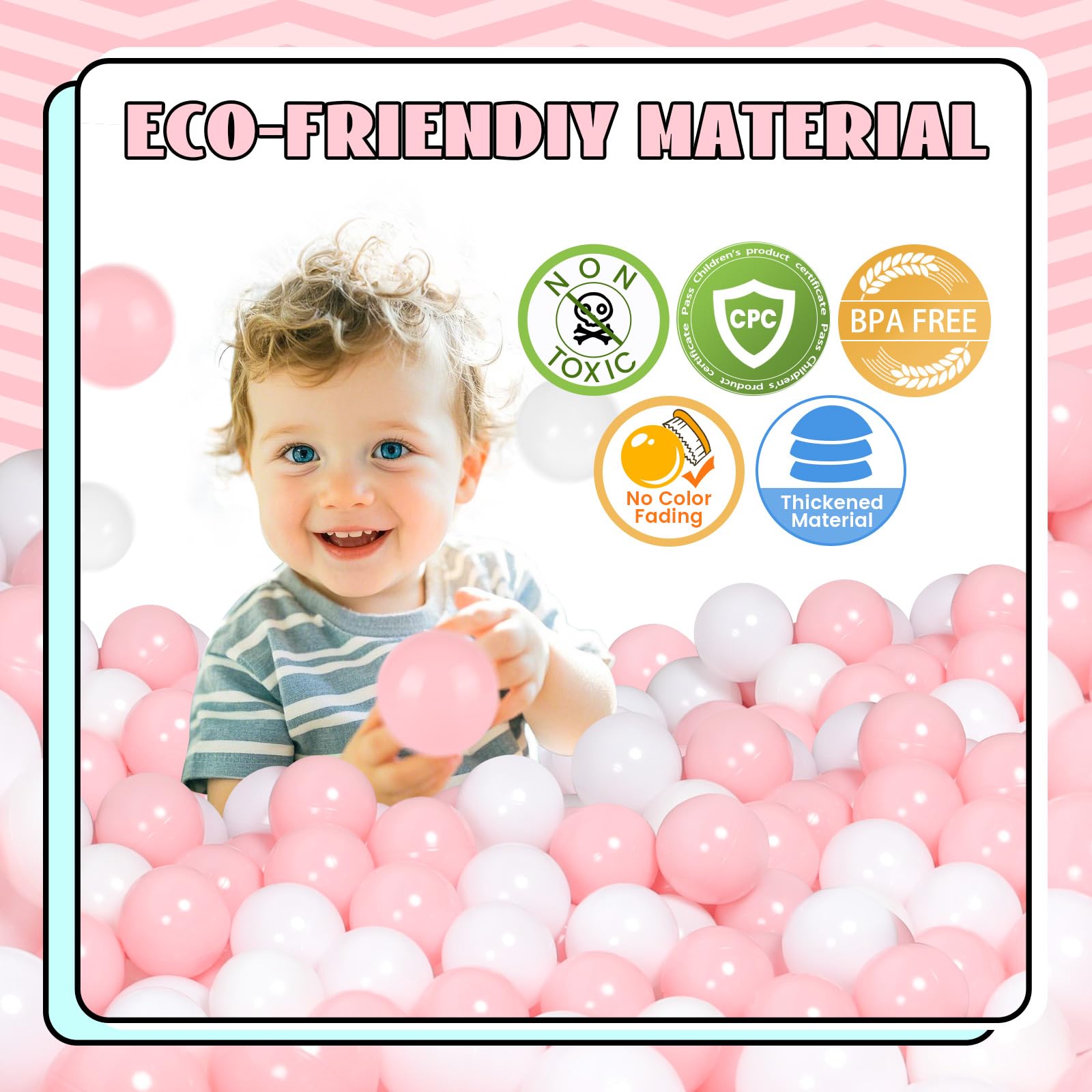 TRENDBOX 100 Pcs Colorful Ball Pit Balls Ocean Balls for Babies Kids Children Soft Ball Birthday Parties Events Playground Games Pool - Pink, White