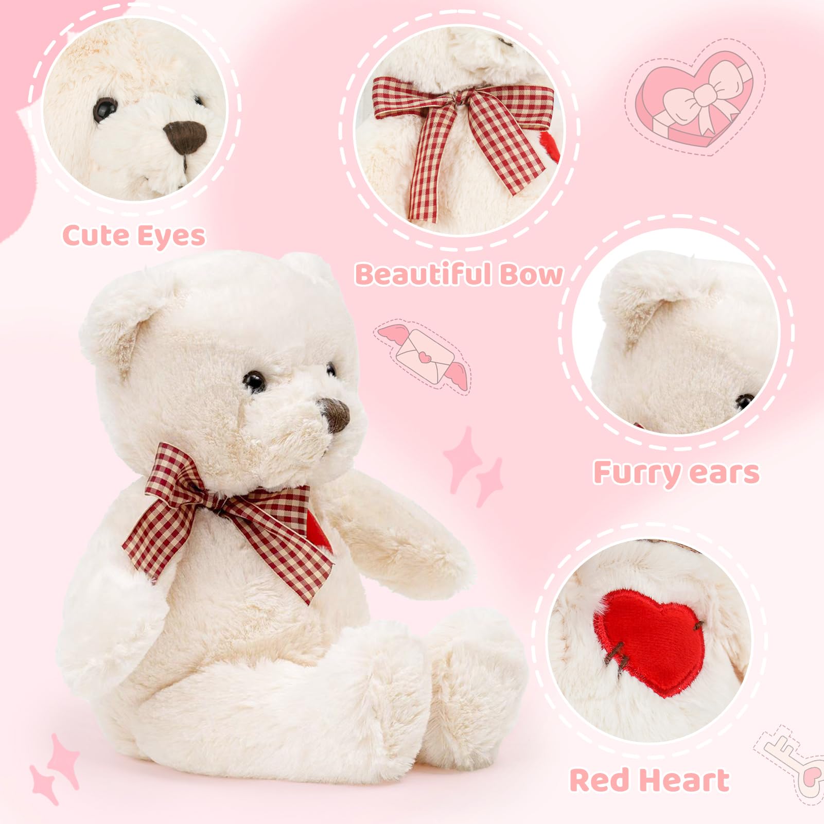 Riuhot Small Teddy Bear with Heart Cute Brown Teddy Bear Stuffed Animal Soft Stuffed Bear Plush Bear Plushie Toys Gifts for Girlfriend Boyfriend Kid