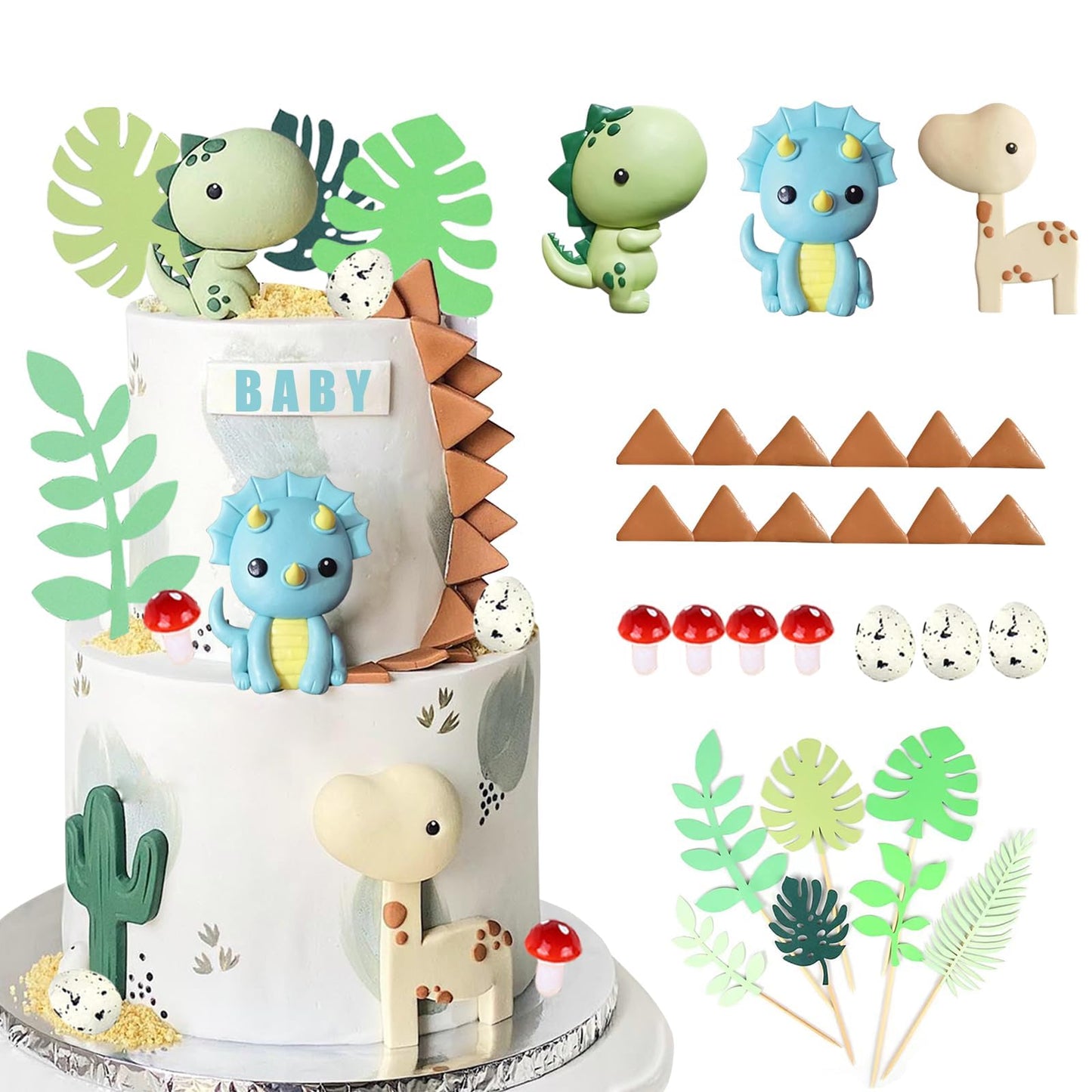 Baby Dinosaur Cake Toppers Dinosaur Cake Decorations Dinosaur Birthday Cake Toppers for Baby Shower Dinosaur Themed Birthday Party Supplies (Style 1)