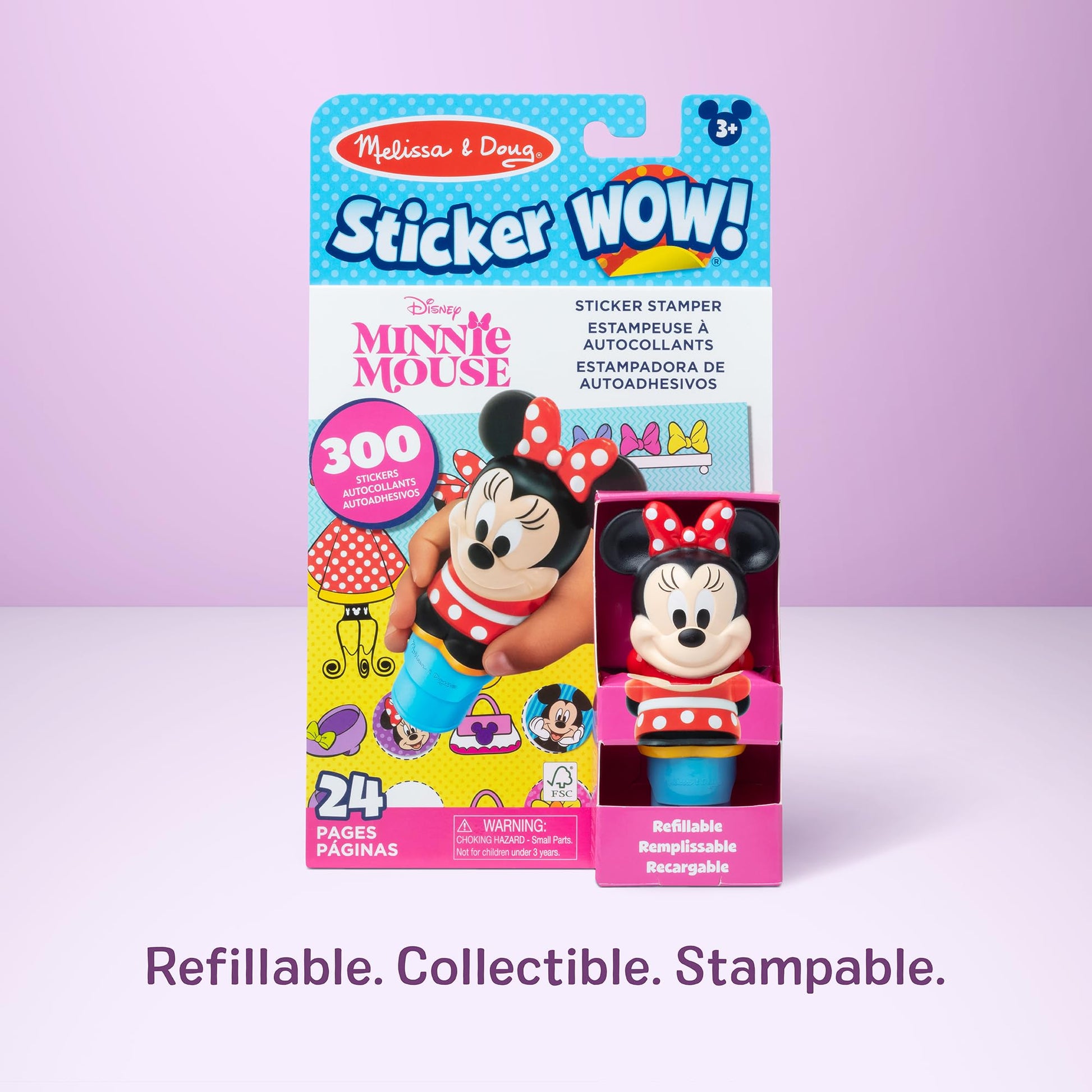 Melissa & Doug Sticker Wow!™ 24-Page Activity Pad and Sticker Stamper, 300 Stickers, Arts and Crafts Fidget Toy Collectible Character - Disney Minnie