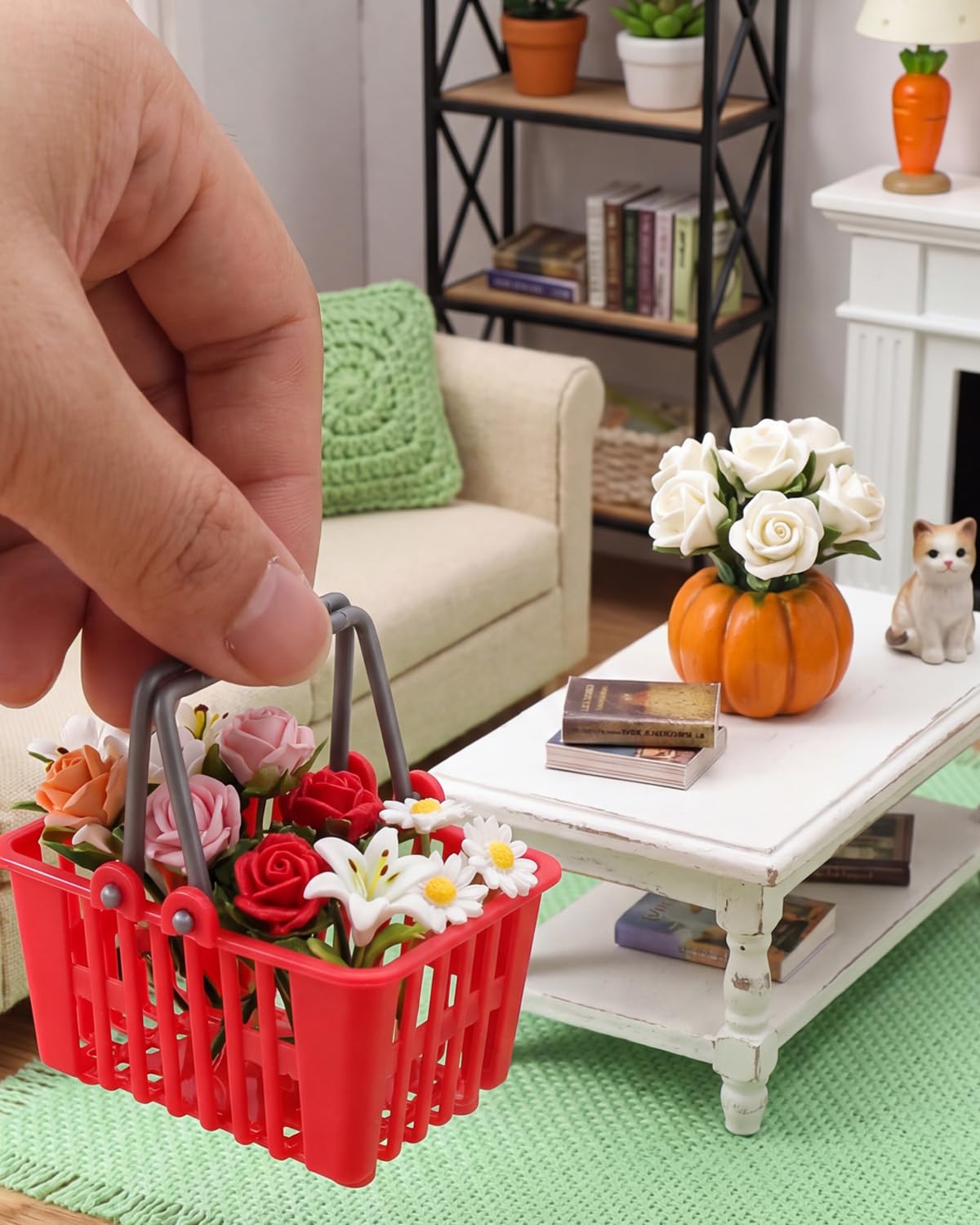 10PCS Mini Shopping Cart,Mini Shopping Baskets with Handles,Mini Target Shopping Basket,Plastic Red Shopping Baskets for Dollhouse Decoration Sundries