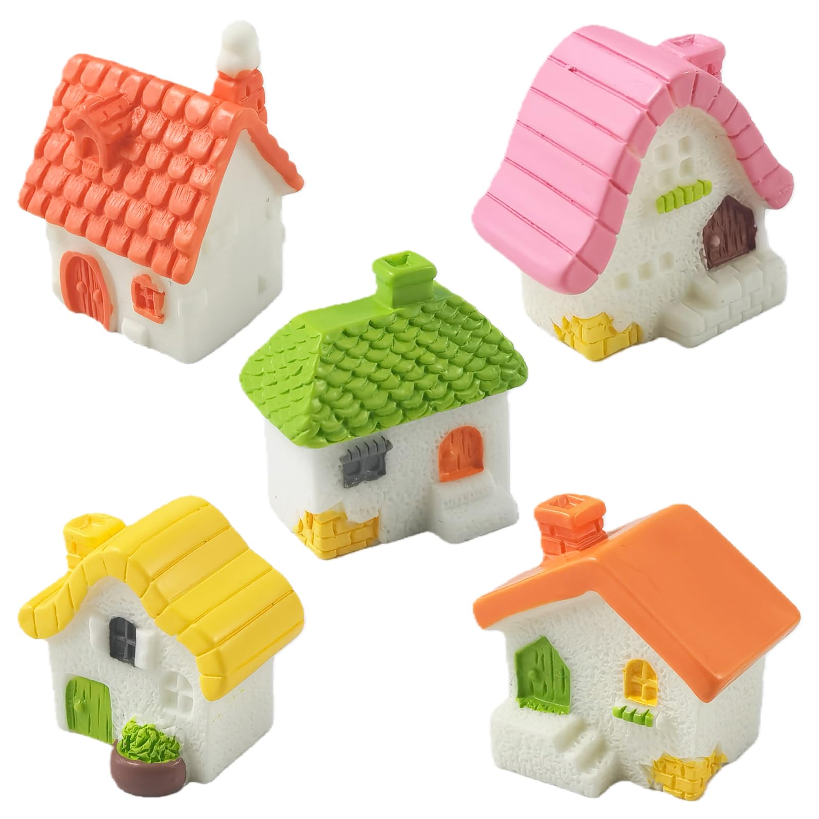 EMiEN 5 Pieces Mini House Miniature Ornament Kits,Miniature Ornament for DIY Dollhouse Decoration Fairy Garden Plant Décor