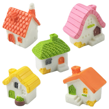 EMiEN 5 Pieces Mini House Miniature Ornament Kits,Miniature Ornament for DIY Dollhouse Decoration Fairy Garden Plant Décor