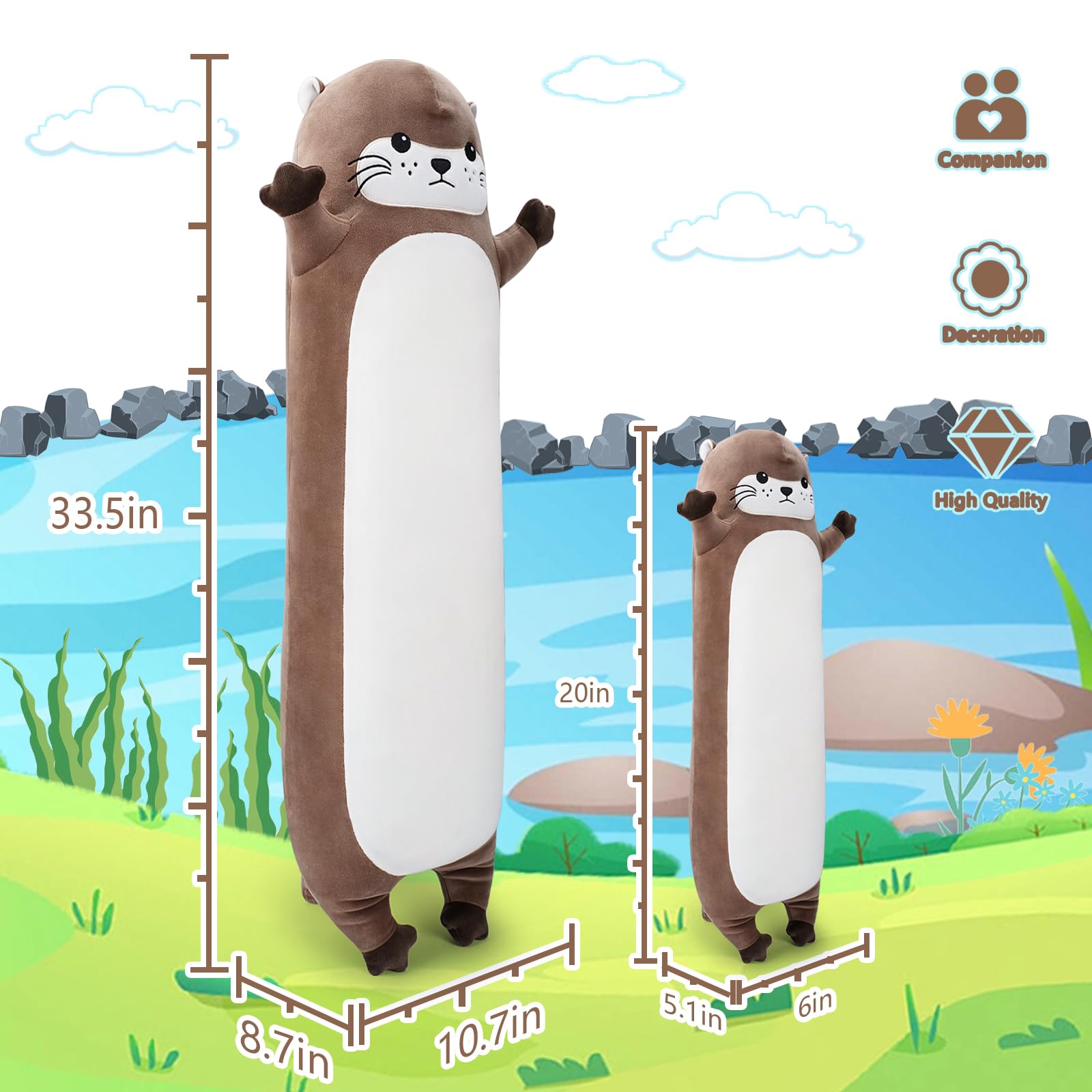 Sprinqdawin Large Otter Stuffed Animal,33.5” Long Otter Plush,Cute Plushies Animal Body Pillow,Kawaii Big Plush Toys Animals Gifts,Animals Sleeping