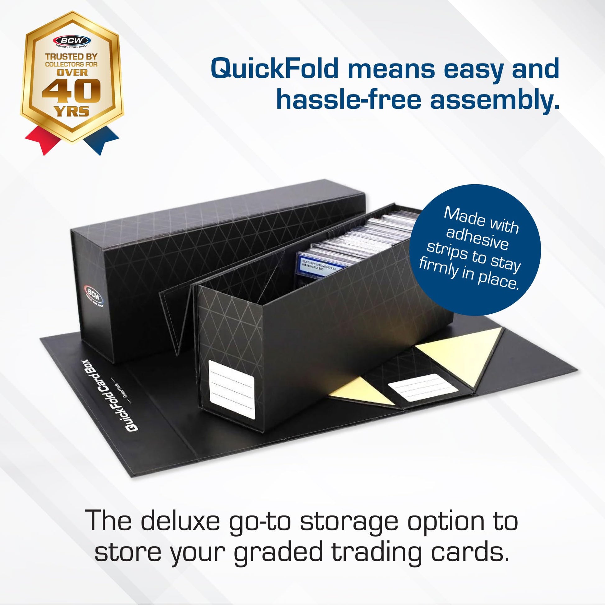 BCW QuickFold Card Boxes for Graded Cards - Black | Magnetic Closure Card Storage Box | Holds 50 Slabs for Graded Cards Each | Compatible with PSA