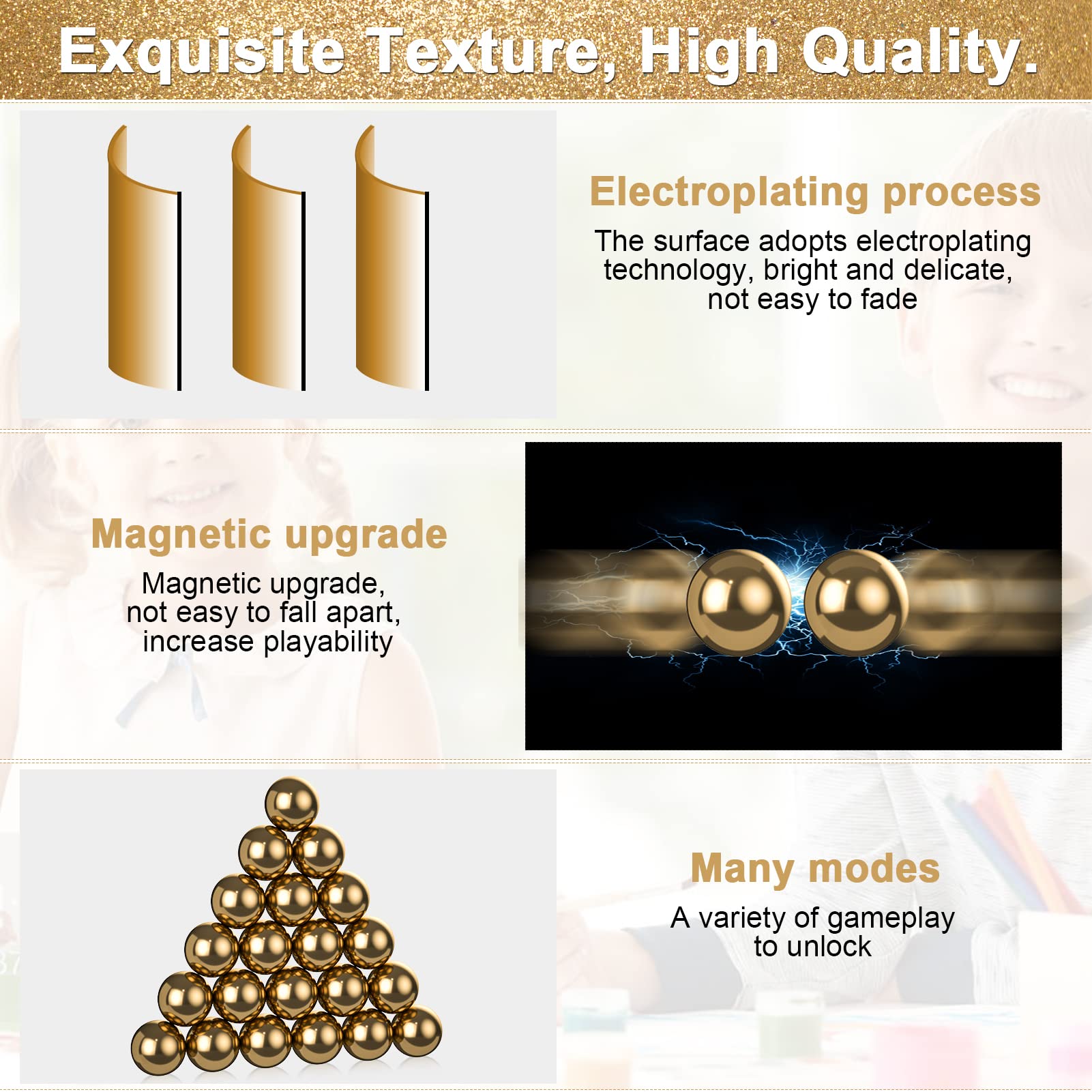 21Pcs Gold Mutual Attraction Sensory Fidget Toy, Educational Science Kit for Anxiety Relief, 20mm Desk Balls for Kids Adults, Stocking Stuffers Gift