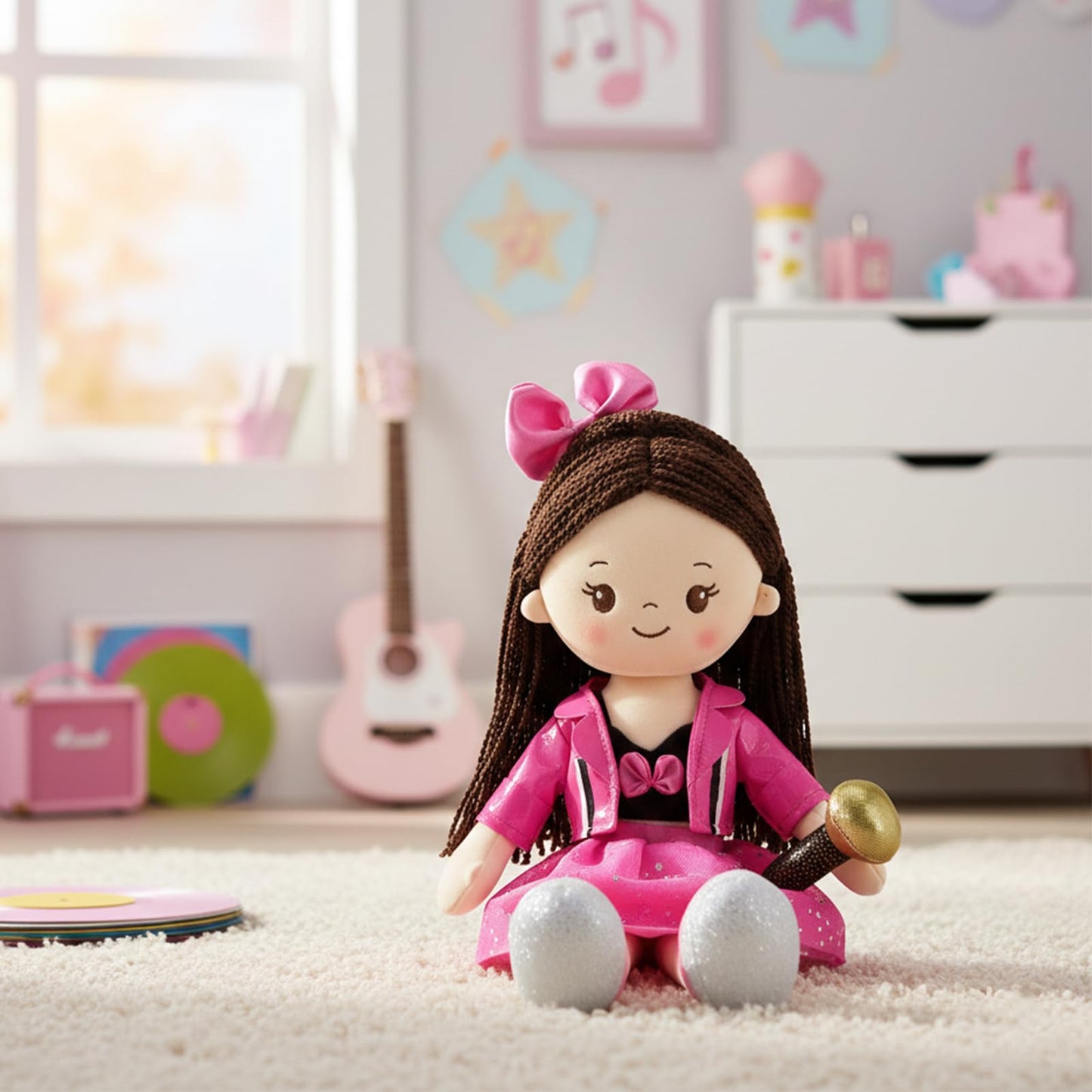 Linzy 15" Superstar Pinky Rag Doll, Soft Plush Baby Doll for Girls