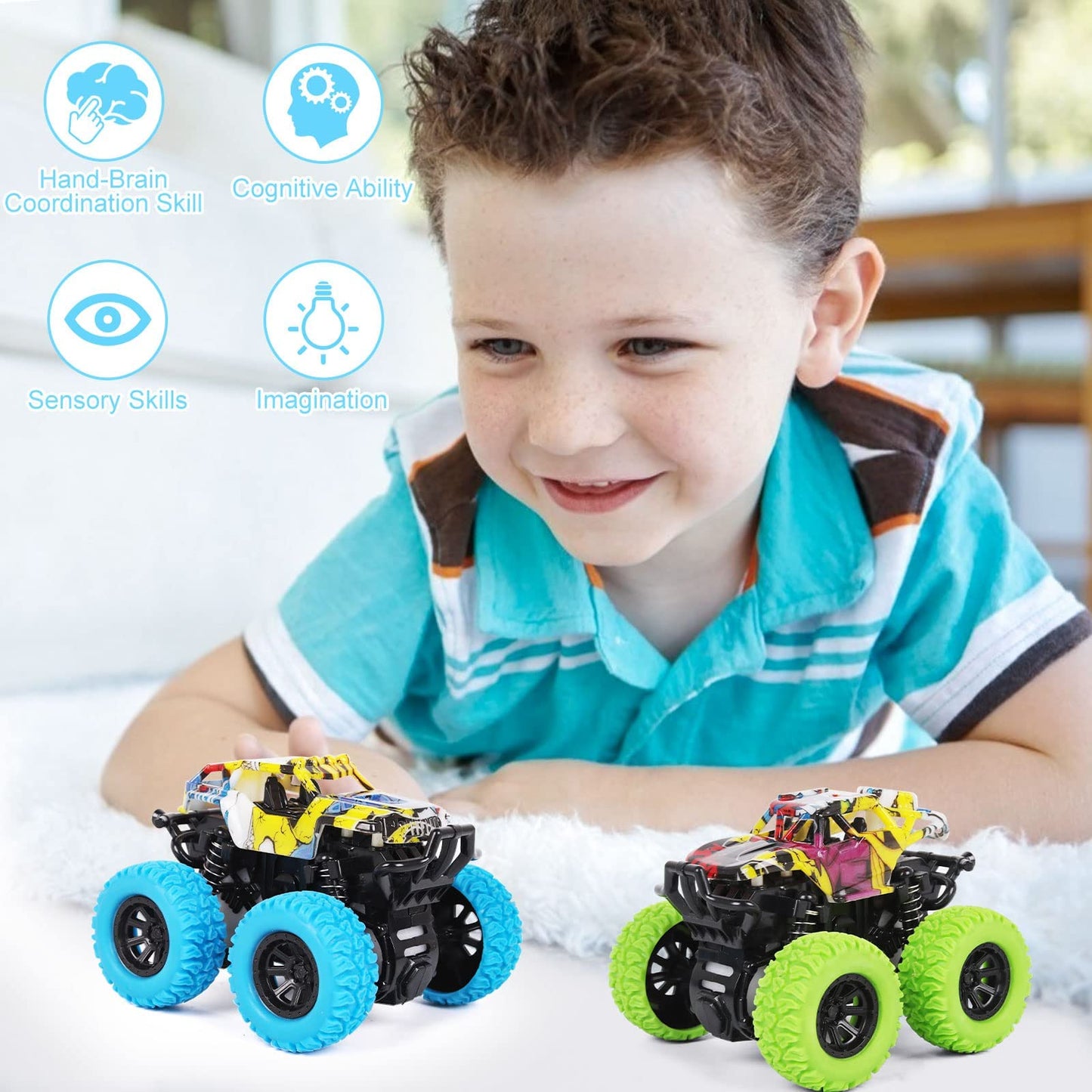Monster Truck Toy Friction Car for Kid Toddler 360° Rotating (2 Pack)