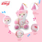 Linzy 8.5” Light Up Bear Stuffed Animal with Party Hat & Cupcake, Soft Musical Plush Toy with Magic LED Lights, Glowing Cute Plushie Teddy Bear
