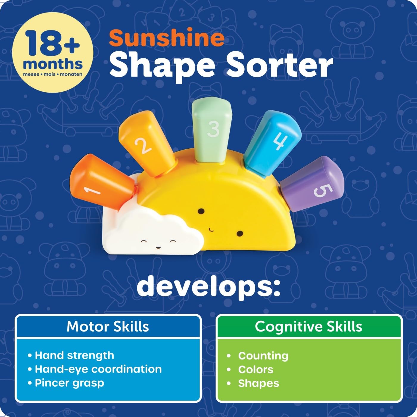 Learning Resources Sunshine Shape Sorter, Fine Motor Skills, Numbers Matching Skills Activities, Montessori Toddler Toys, Sensory Bin for Kids