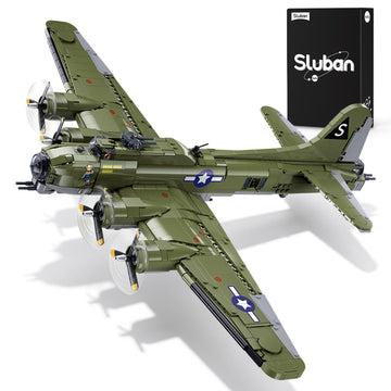 Sluban B-17 Flying Fortress Bomber Plane Building Blocks Set, 1270PCS WW2 Classic Military Fighter Aircraft Models with Display Stand, Army Airplane