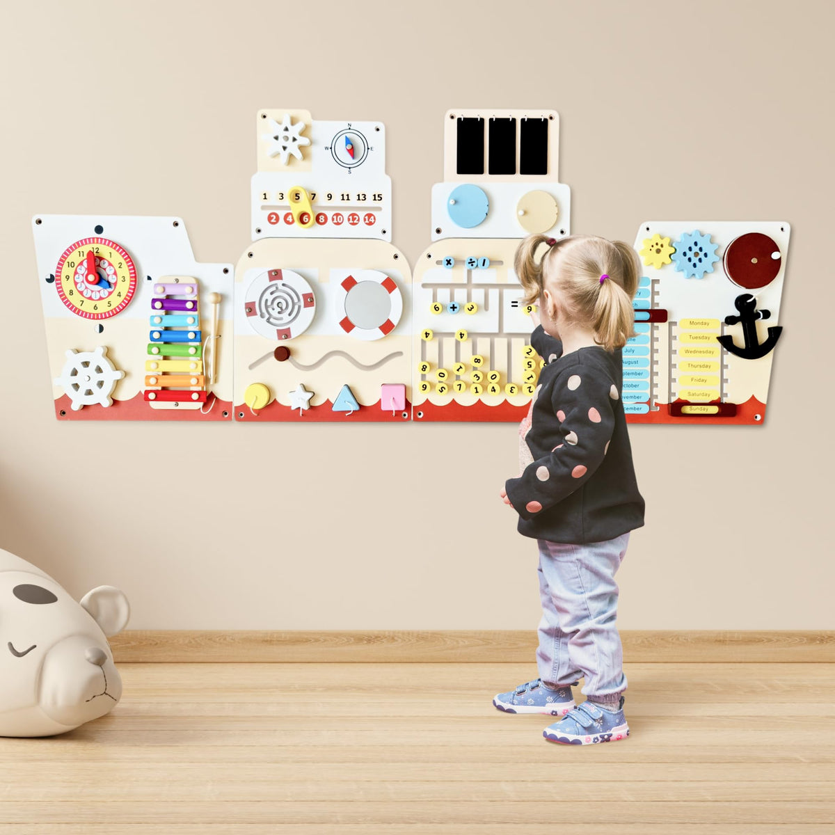 Cateam Sensory Wall Panel for Kids - Activity Wall Busy Board for Toddlers and preschoolers. 16in1 Learning Activity Center. Wooden Montessori Toys
