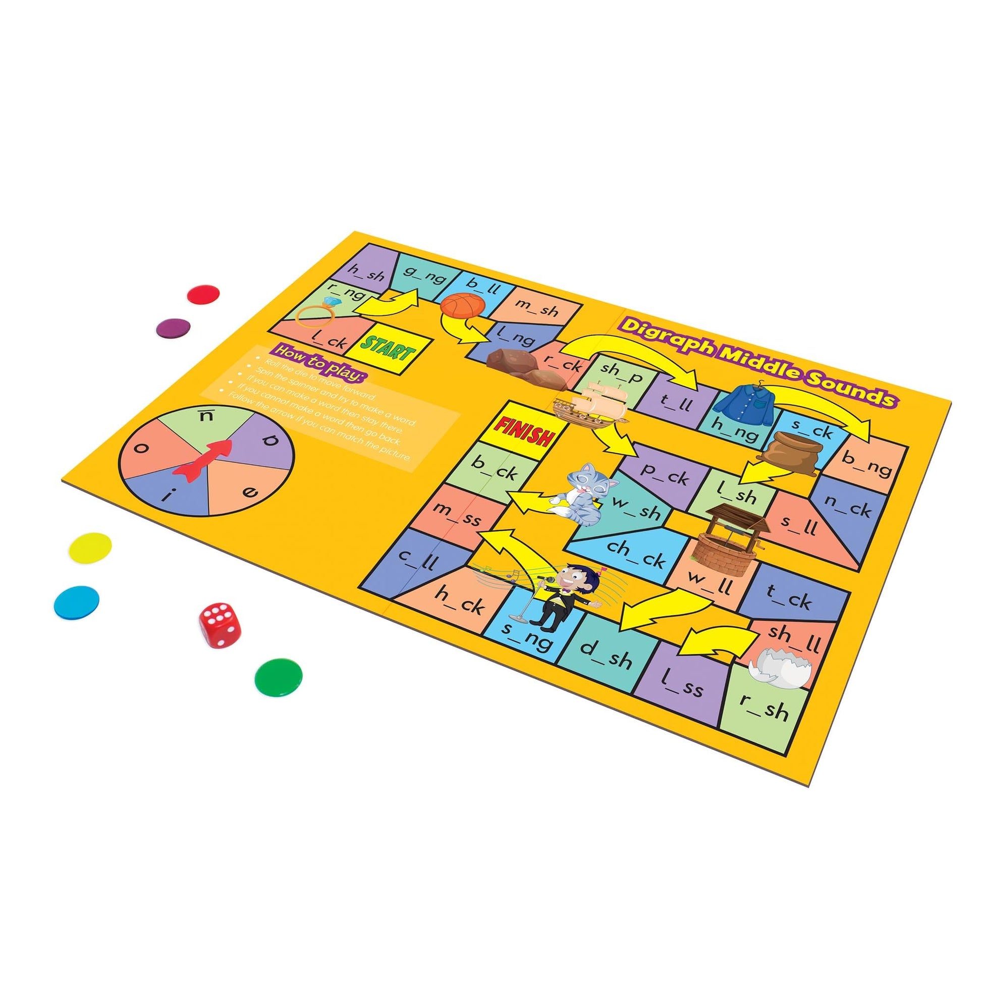 Junior Learning Phonics Board Games Set, 6 Counters, Ages 4-5, Language Skills, Pre K-K, Medium
