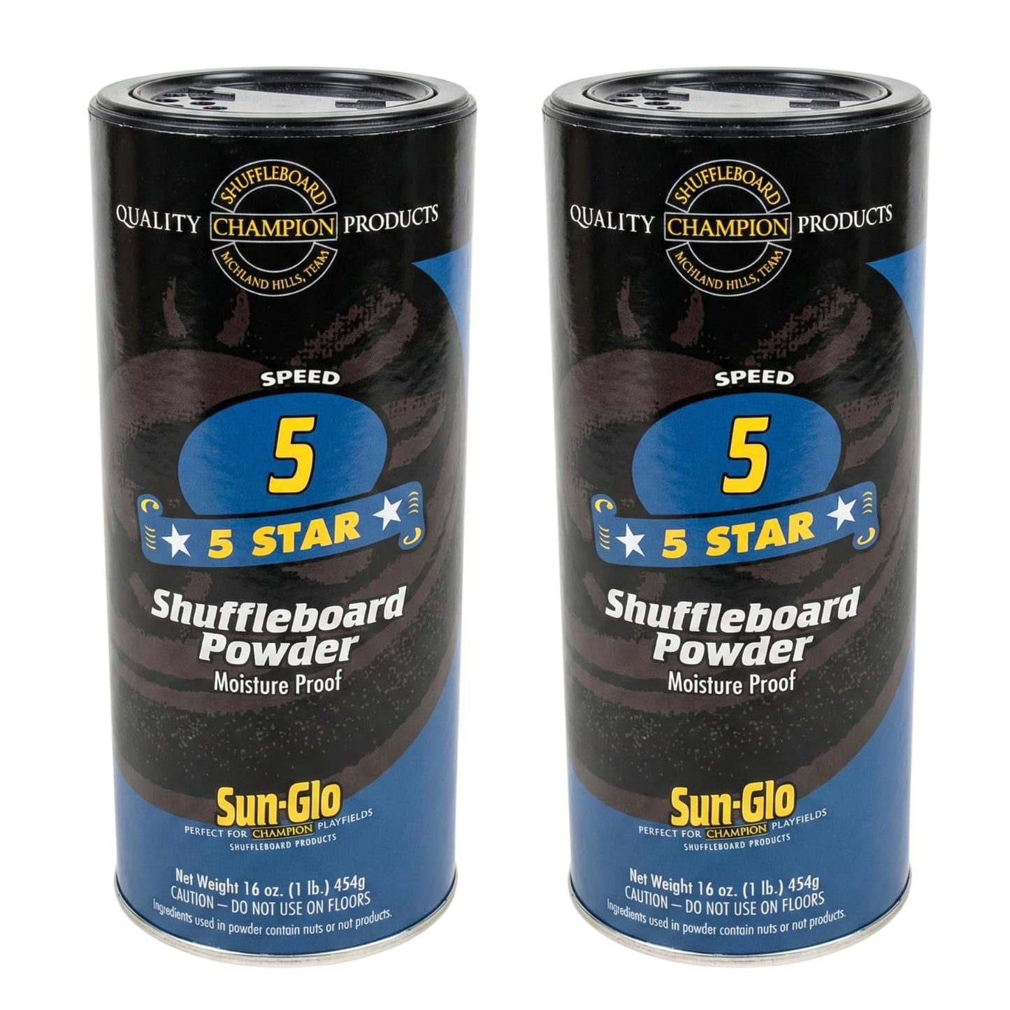 Sun-Glo Speed #5 (Five Star) Shuffleboard Powder Wax - Medium-Slow Speed for 12-16 Foot Tables - 16 oz Shaker Can (Pack of 2)