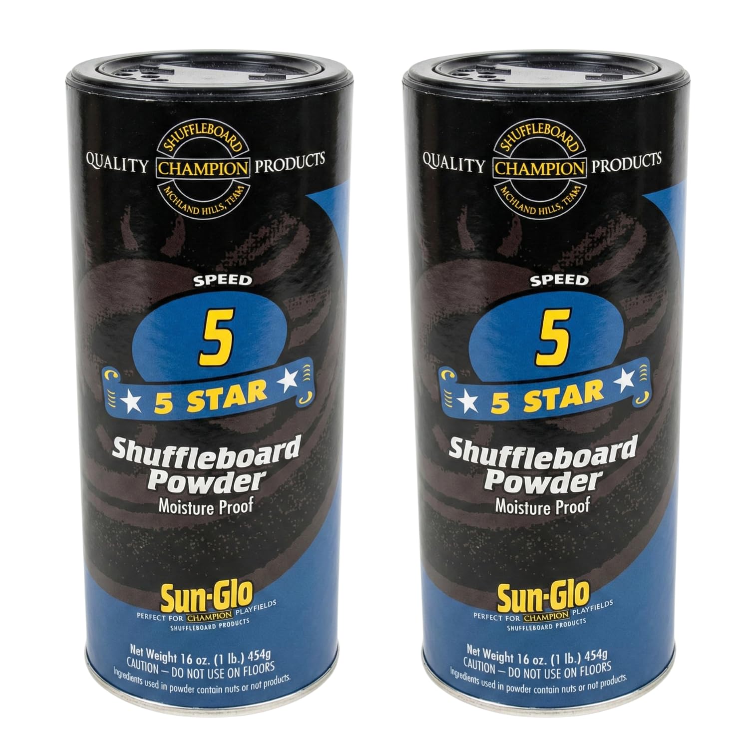 Sun-Glo Speed #5 (Five Star) Shuffleboard Powder Wax - Medium-Slow Speed for 12-16 Foot Tables - 16 oz Shaker Can (Pack of 2)