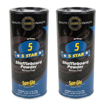 Sun-Glo Speed #5 (Five Star) Shuffleboard Powder Wax - Medium-Slow Speed for 12-16 Foot Tables - 16 oz Shaker Can (Pack of 2)
