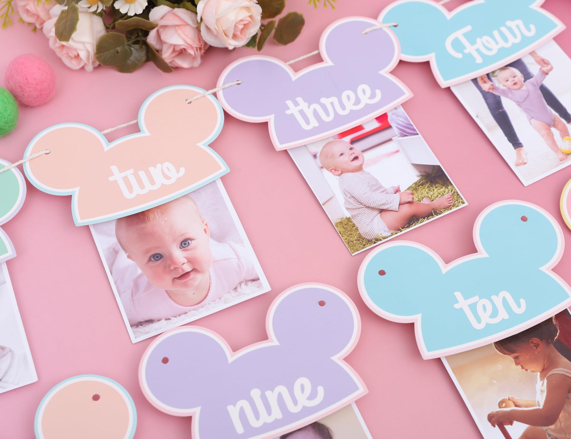 Mouse 12 Months Photo Banner - Pastel Rainbow First Birthday Photo Garland, Happiest Birthday on Earth Banner, Mouse Party Decor, Mouse Monthly