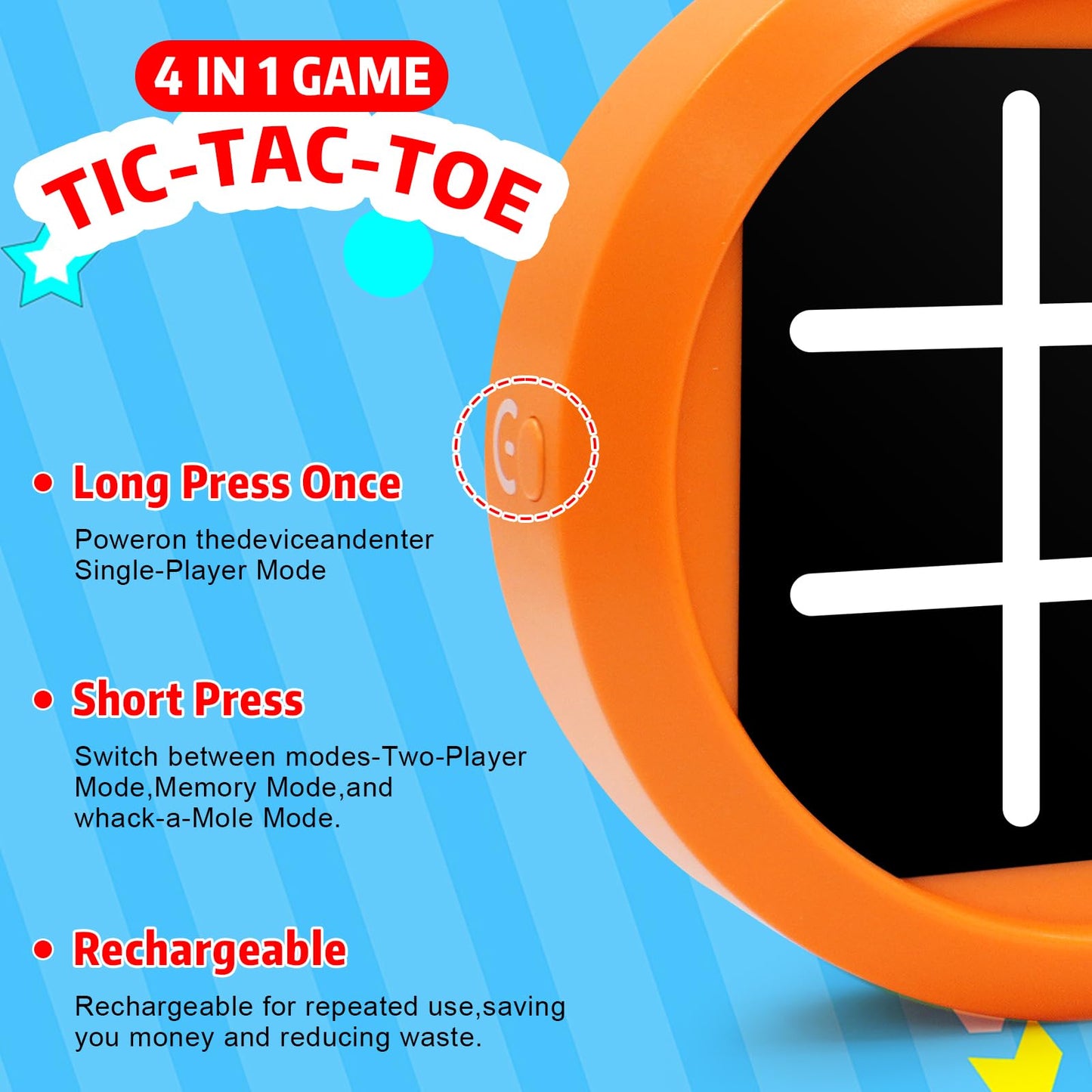 FortiTrust 4-in-1 Tic Tac Toe Game, Handheld Games Electronic Portable Travel Games for Kids Ages 3+ and Adults, Board Games Toddler Games for Brain