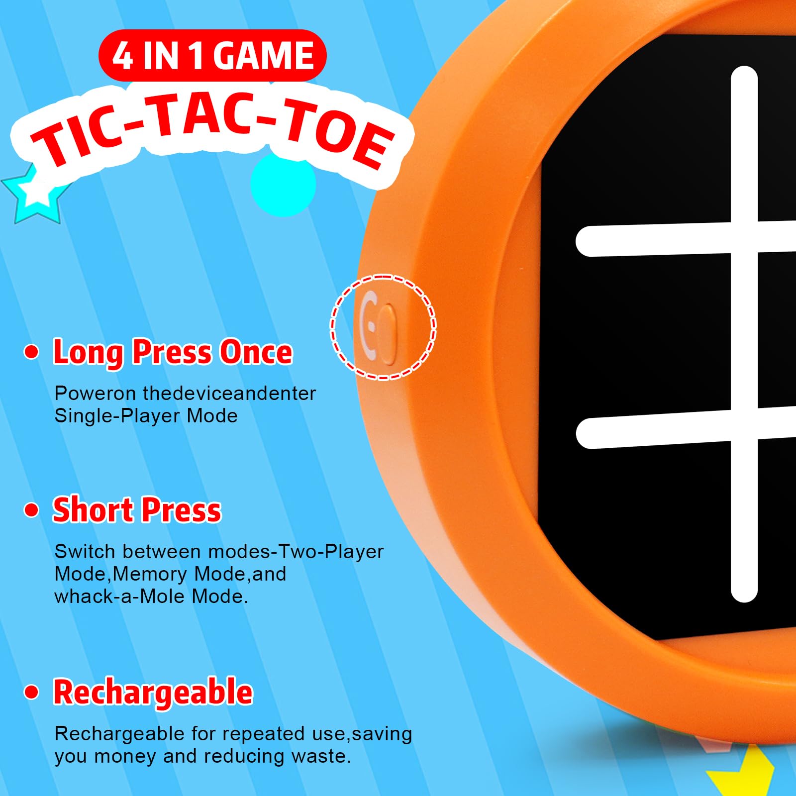 FortiTrust 4-in-1 Tic Tac Toe Game, Handheld Games Electronic Portable Travel Games for Kids Ages 3+ and Adults, Board Games Toddler Games for Brain