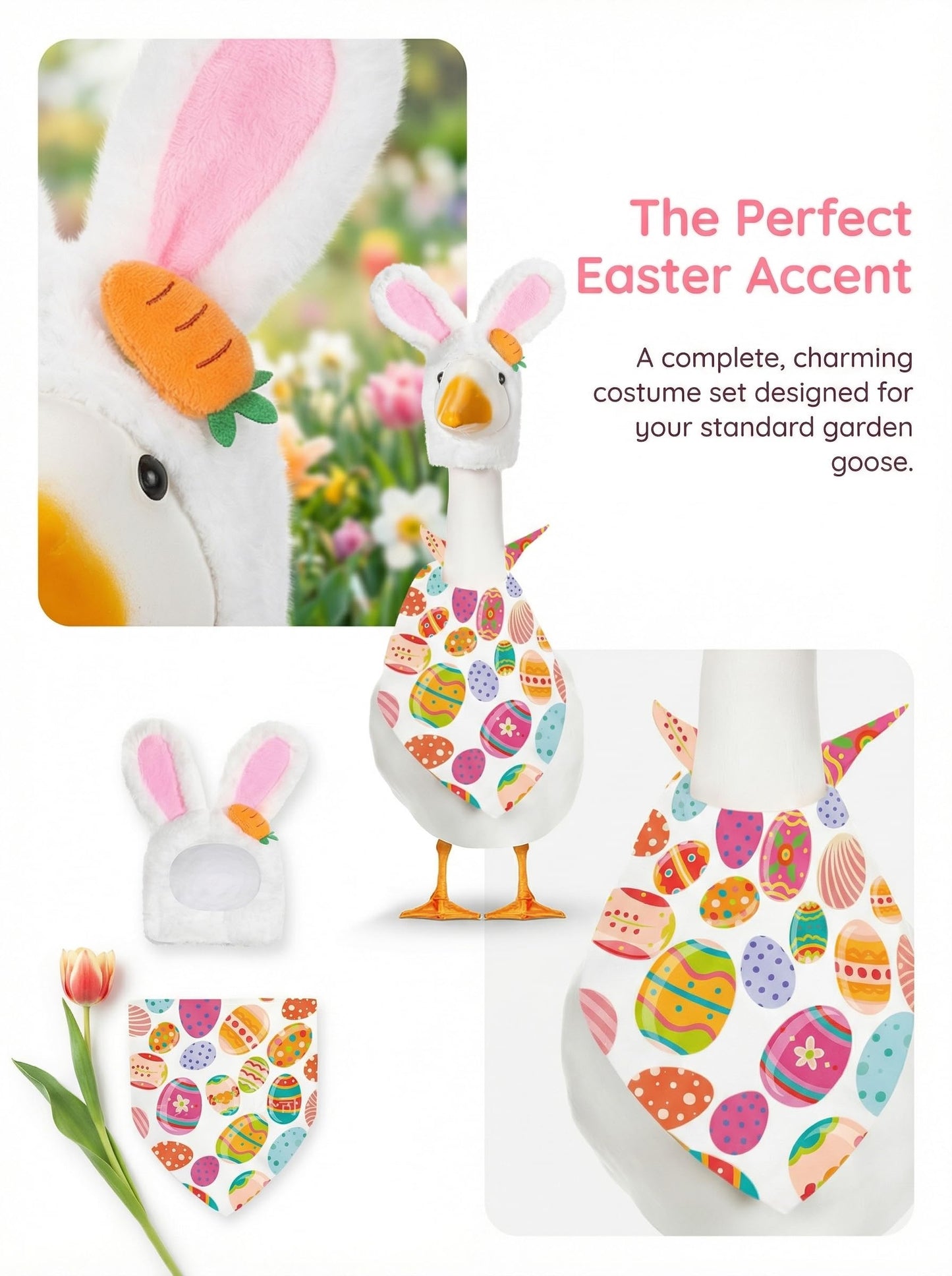 2 Pieces Easter Porch Goose Outfit, Bunny Ears SalivaTowel Set