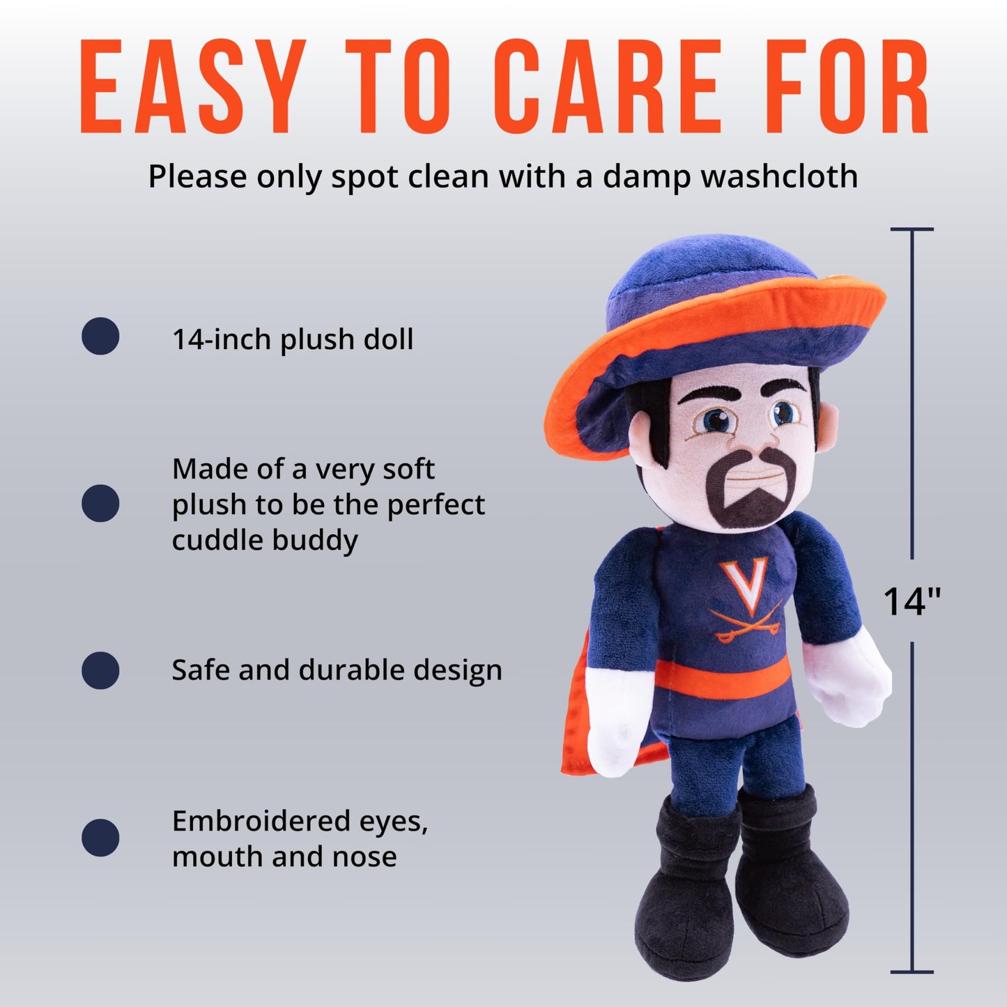 Plushible 14" University of Virginia Cavman Mascot Plush Figure - College Football Ragdoll - Sports Mascot Figure - Soft Plush Material - Surface