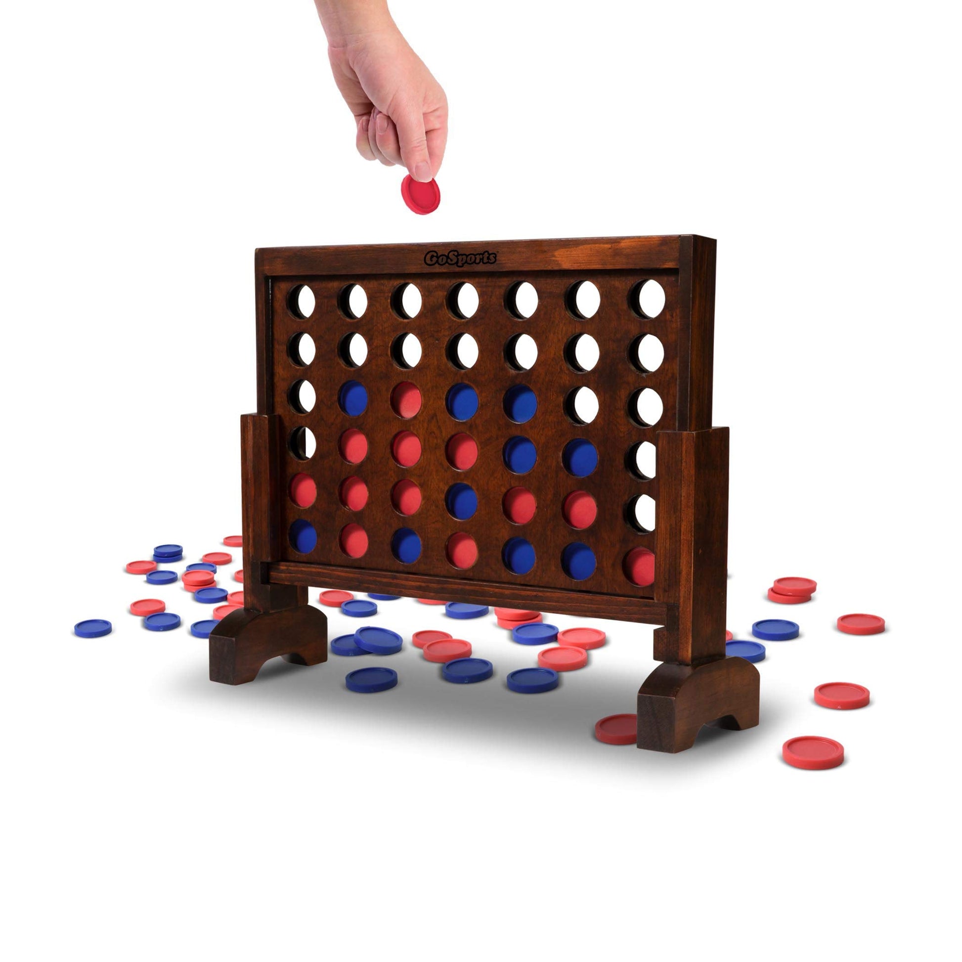 GoSports 1 Foot Width Premium 4 in a Row Game Dark Wood Stain with Connect Coins, Portable Case and Rules