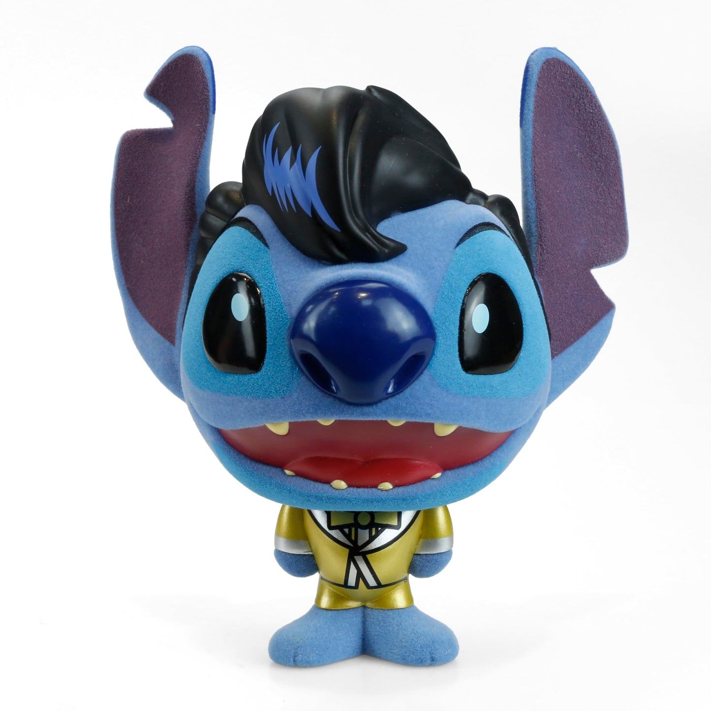 Collectible Disney: Lilo and Stitch Gold Suit Elvis Stitch Flocked 4” Bhunny Stylized PVC Figure