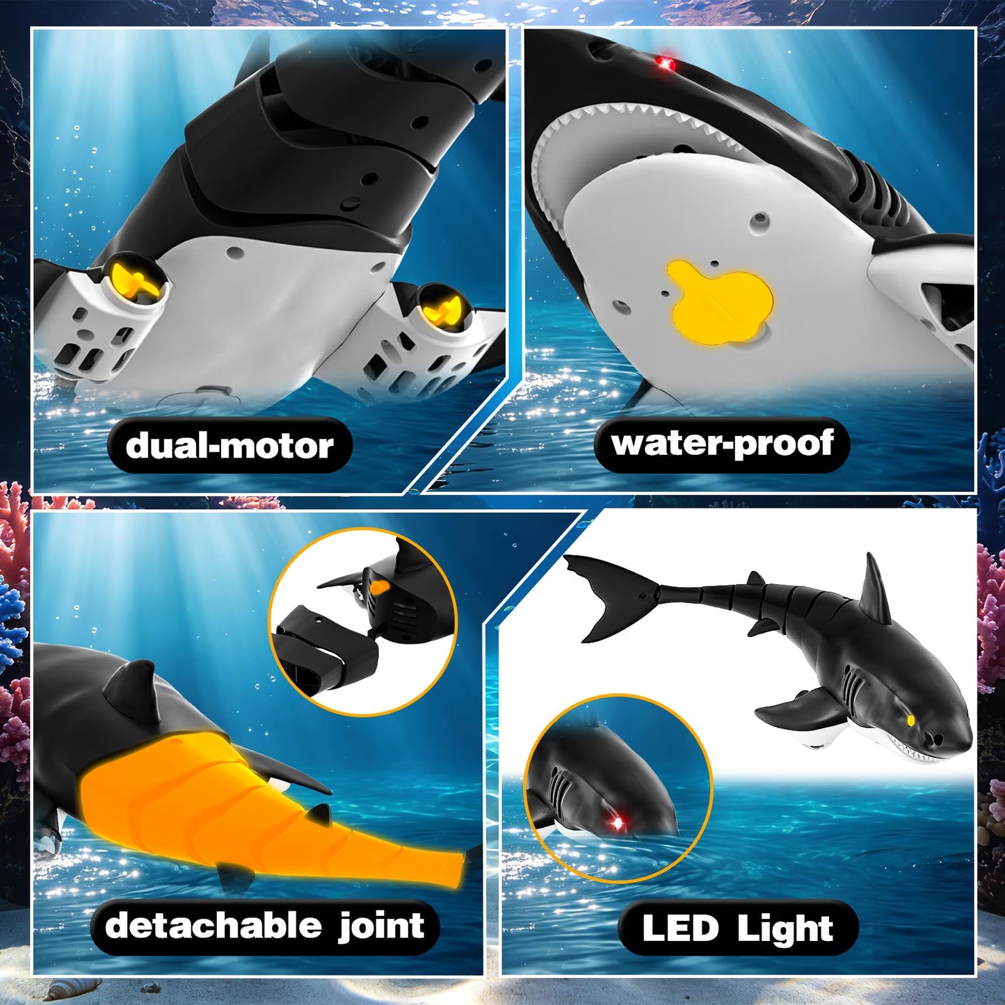 2.4GHz Remote Control Shark Toys for Kids, Electric RC Shark Boat with Light, 1:18 Scale High Simulation Shark Pool Toy, USB Rechargeable RC Water