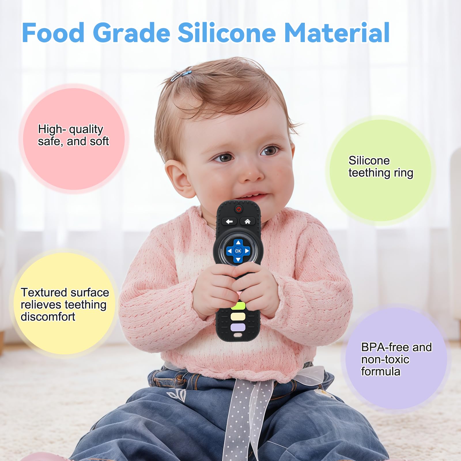MISSLILI Teething Toy for Babies 3-6-12 Months, Silicone Baby Rattles Teether, Teething Relief Infant Toddles TV Remote Control Teether for 0-24