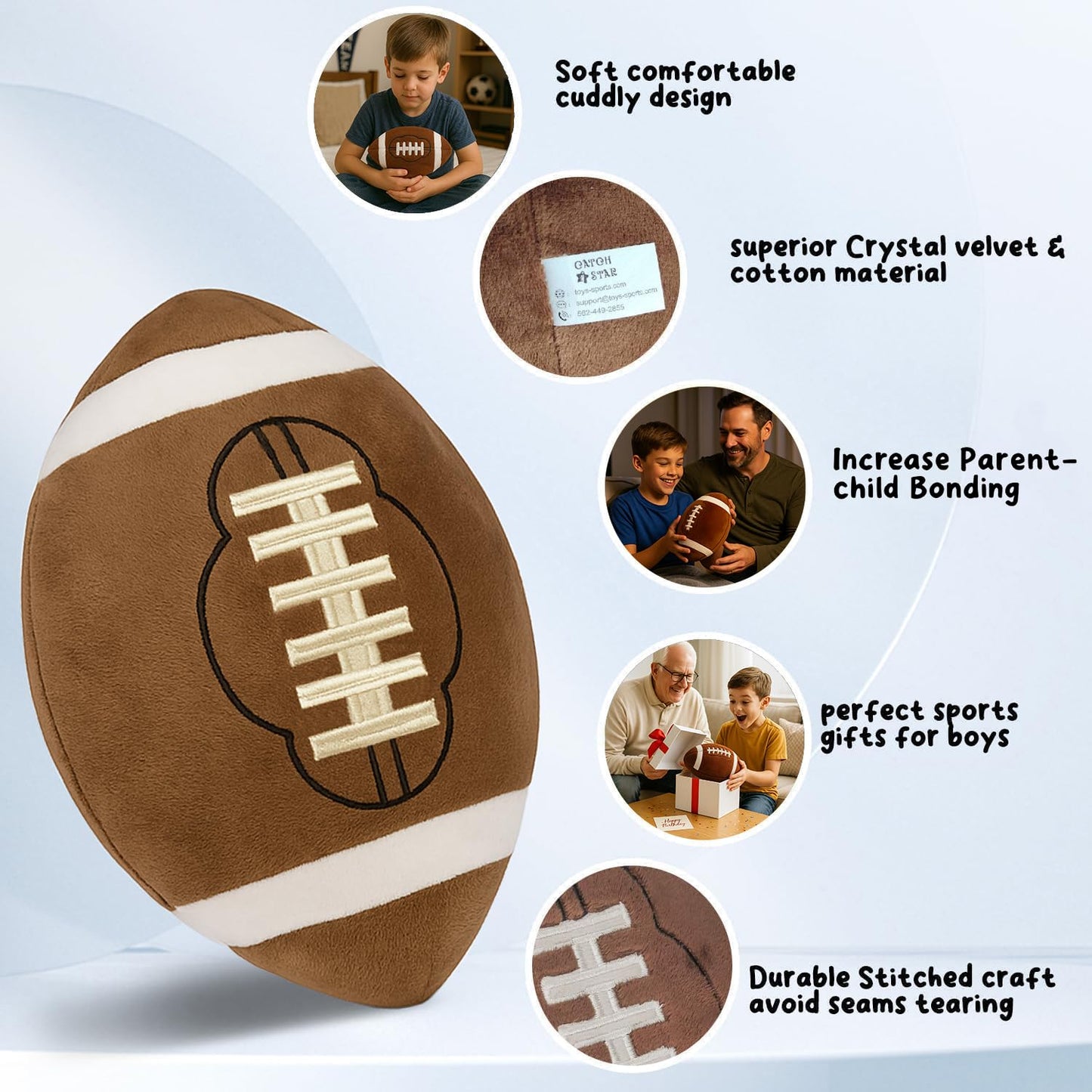 CatchStar Football Plush Pillow for Boys: Soft Double Stitched 1000+ Throw Tested Durable Stuffed Toy - Worry-Free Indoor Play Gifts - TV