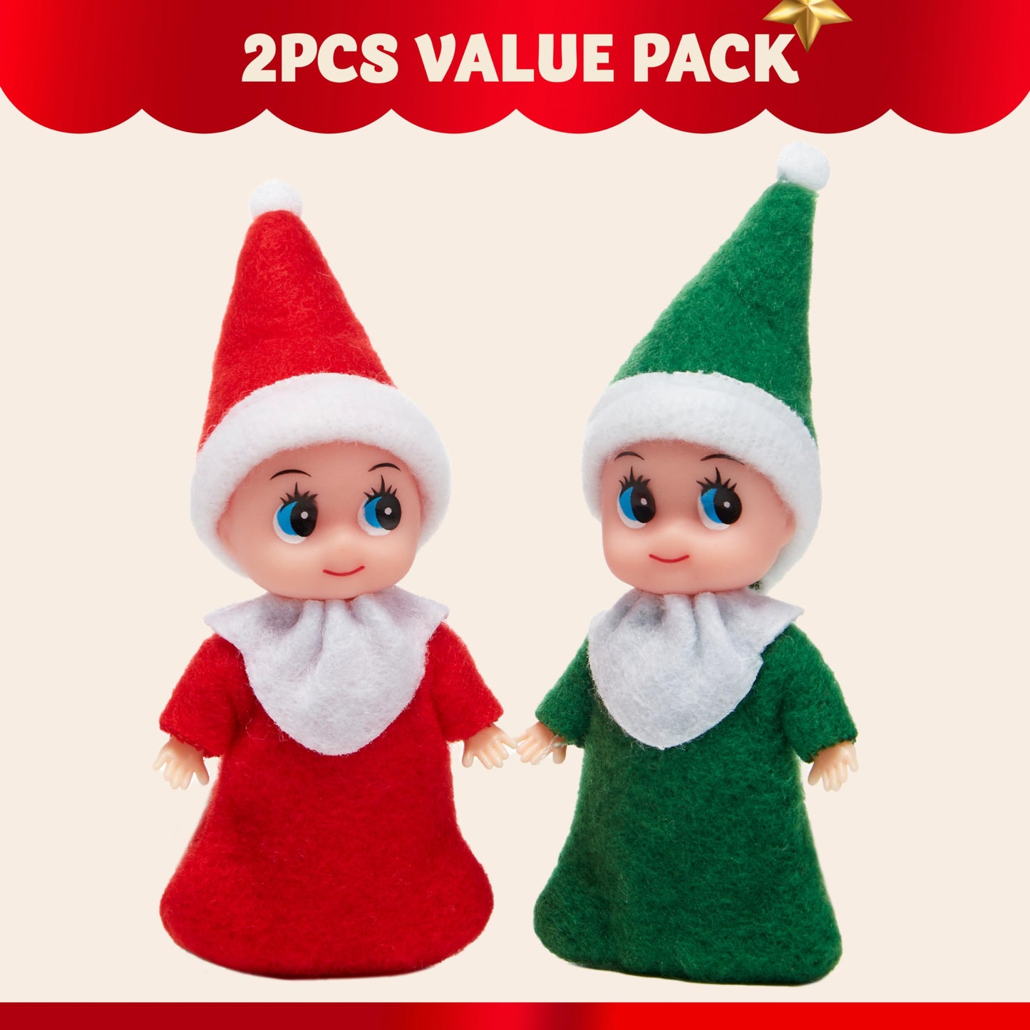 JOYIN Christmas 2PCS Tiny Elf Doll Christmas with 1 Red and 1 Green Elf Doll, Holiday Decoration Accessories Tiny Gift for Girls Boys Kids Adults