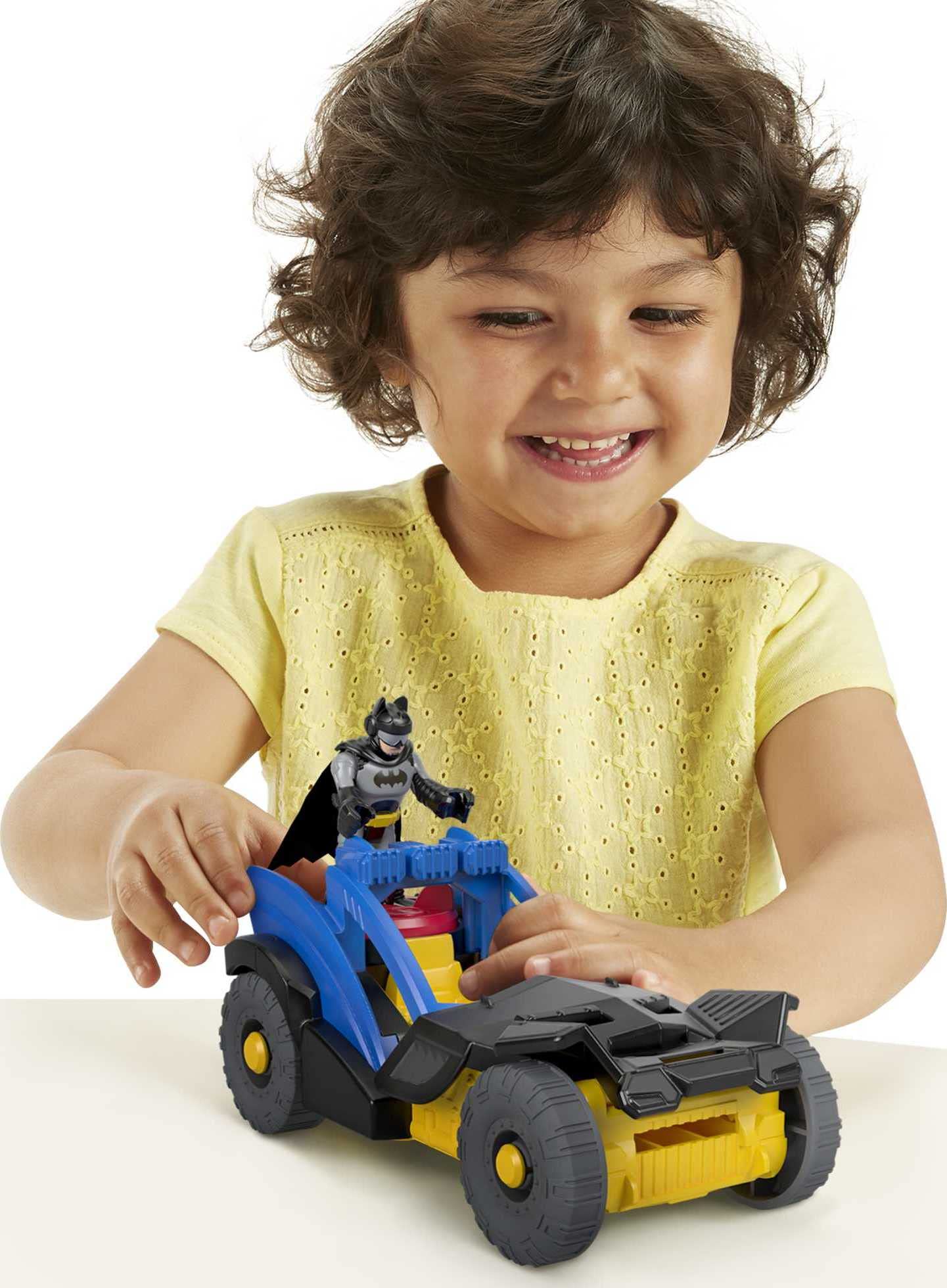 Imaginext DC Super Friends Batman Toy Rally Car with Disk Launcher and Figure for Preschool Pretend Play Ages 3+ Years