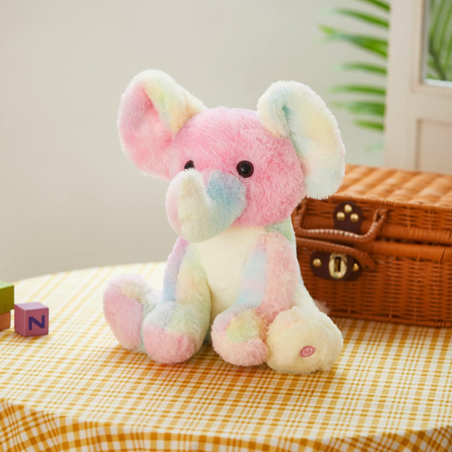 Glow Guards 12'' Musical Light up Rainbow Elephant Stuffed Animal,LED Singing Soft Wildlife Animal Plush Toy with Night Lights&Lullaby,Birthday