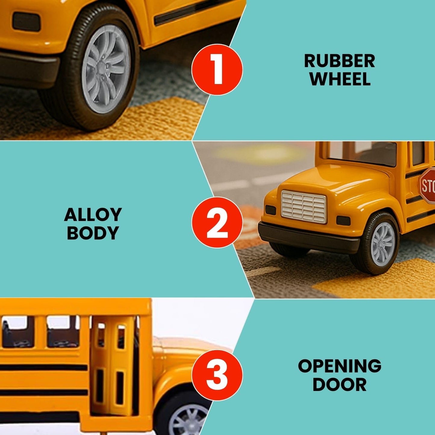 12 Pack: Diecast Yellow School Bus Model Toy, 5" Pullback Die Cast Metal Classic Long Nose Vehicles for Kids with Rubber Tires and Opening Doors