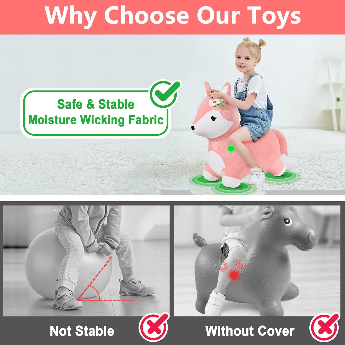 Bouncy Pals Toddler Fox Hopper Toy Girl Gift, Outdoor Ride on Bounce Animal