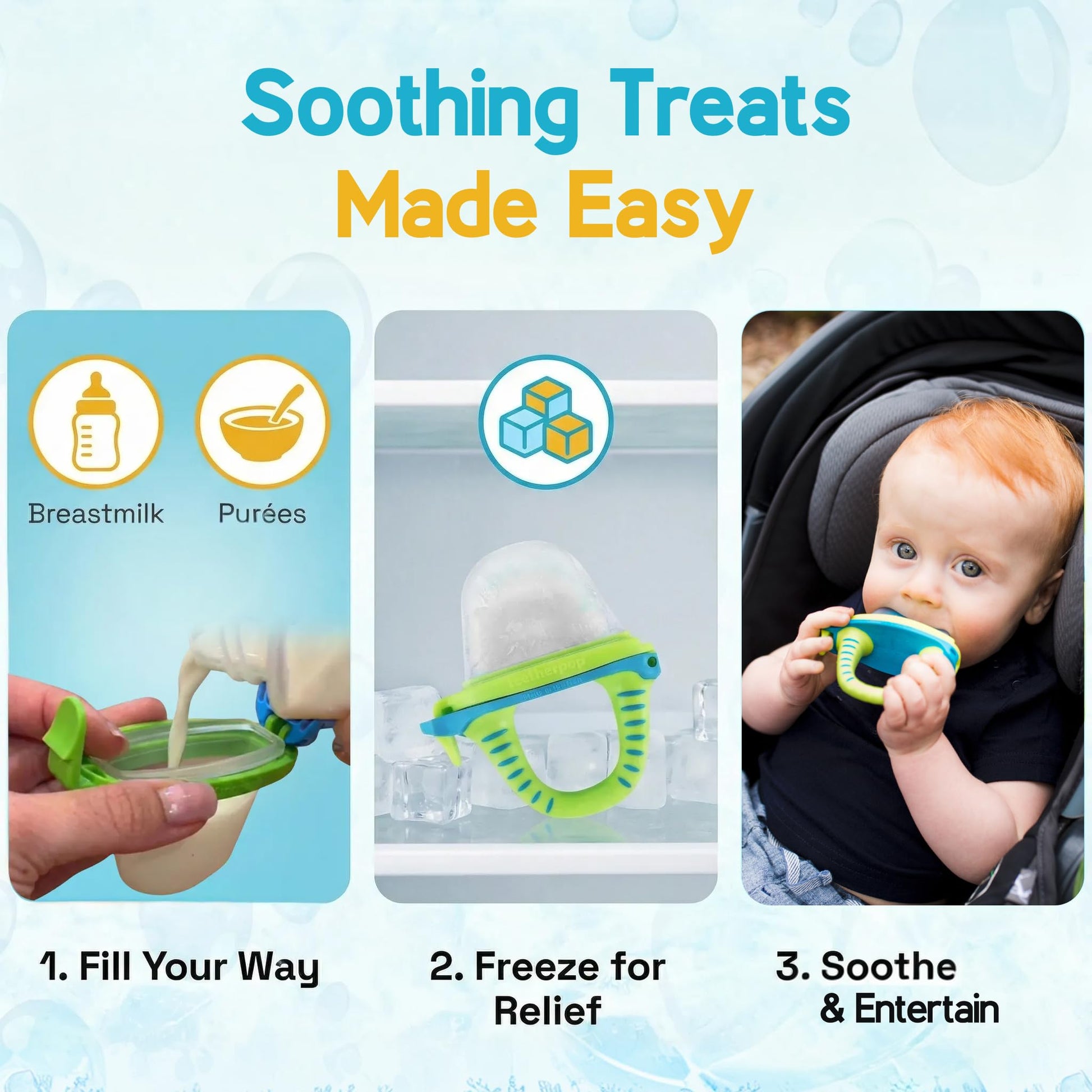 Teetherpop Fillable Freezable Teethers for Babies - Breastmilk Teether with Spill-Proof Sippy Slits - Teething Popsicle for Baby, Liquids & Purées