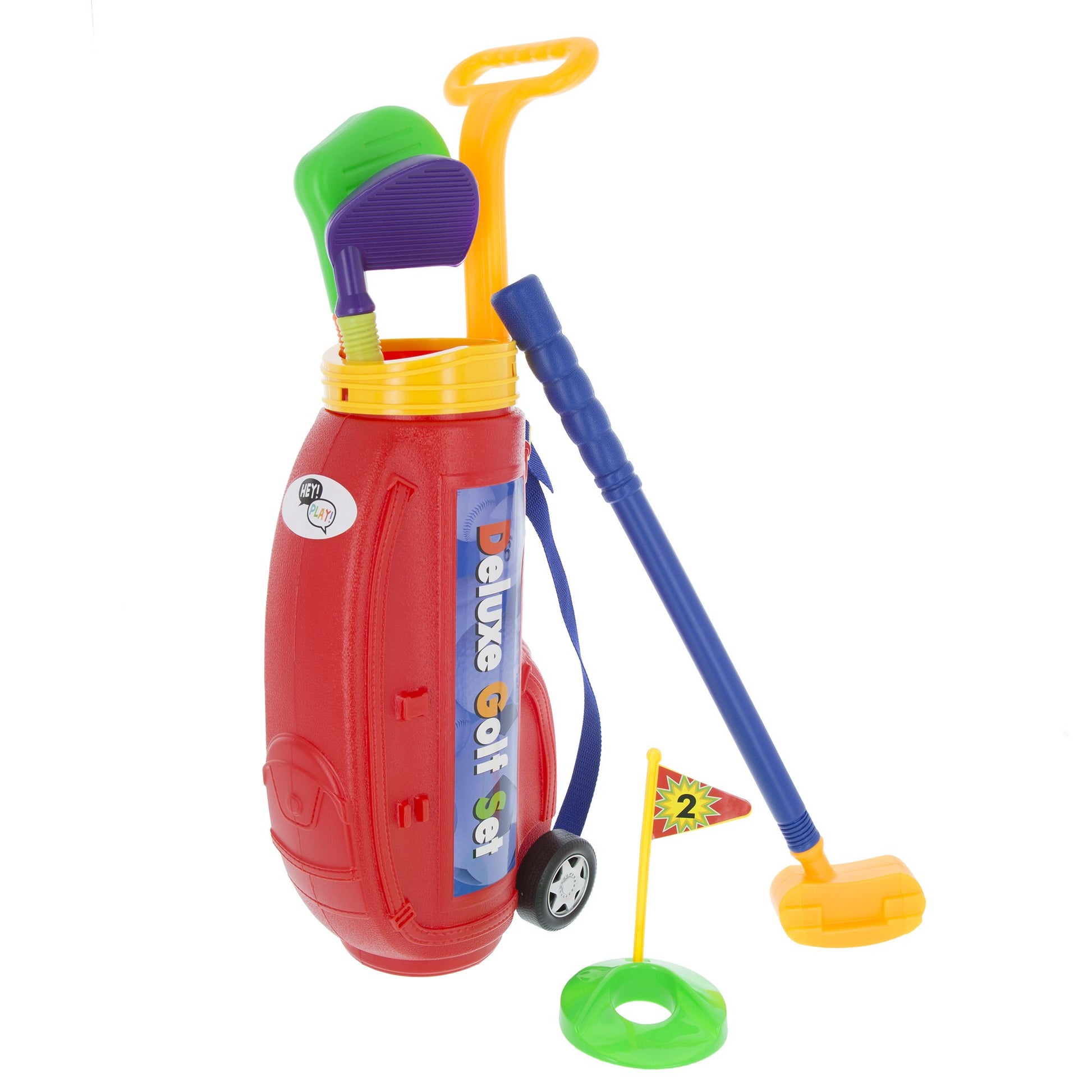 Toddler Toy Golf Play Set with Plastic Bag, 2 Clubs, 1 Putter, 4 Balls, Putting Cup Indoor or Outdoor Use for Toddlers Boys and Girls by Hey! Play! 9