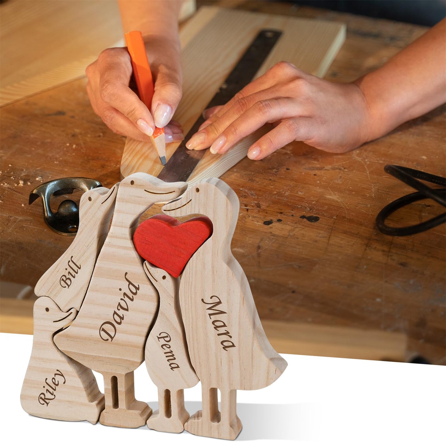 Gift for Mom Personalized Wooden Puzzle with 2-5 Names,Wooden Duck Puzzle,Customizable Wooden Puzzle for Home Decor and Thoughtful Gifts,Mother's Day