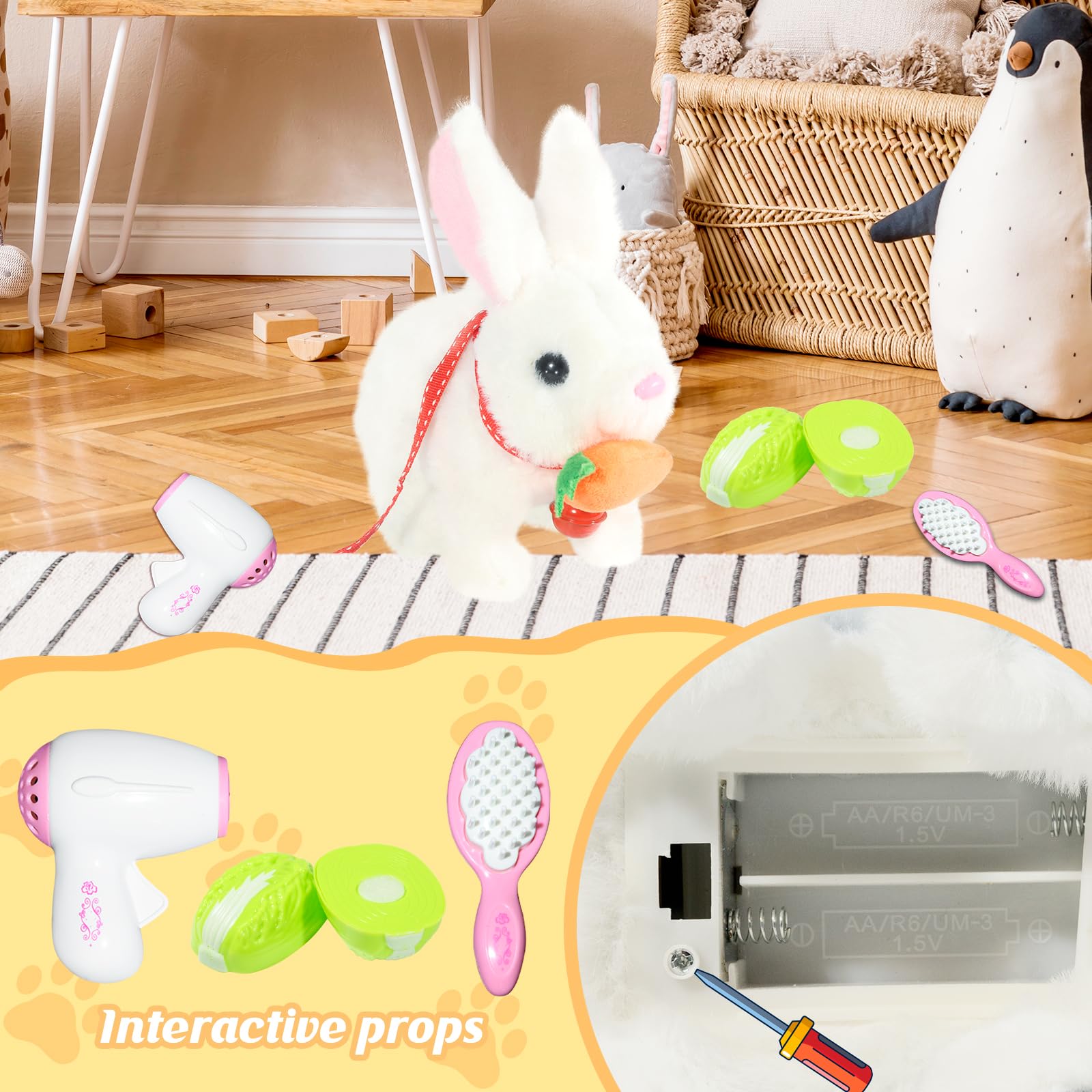 lonfypeng Hopping Rabbit Interactive Electronic Pet Plush Bunny Toy with Sounds and Movements Animated Walking Wiggle Ears Twitch Nose Gift