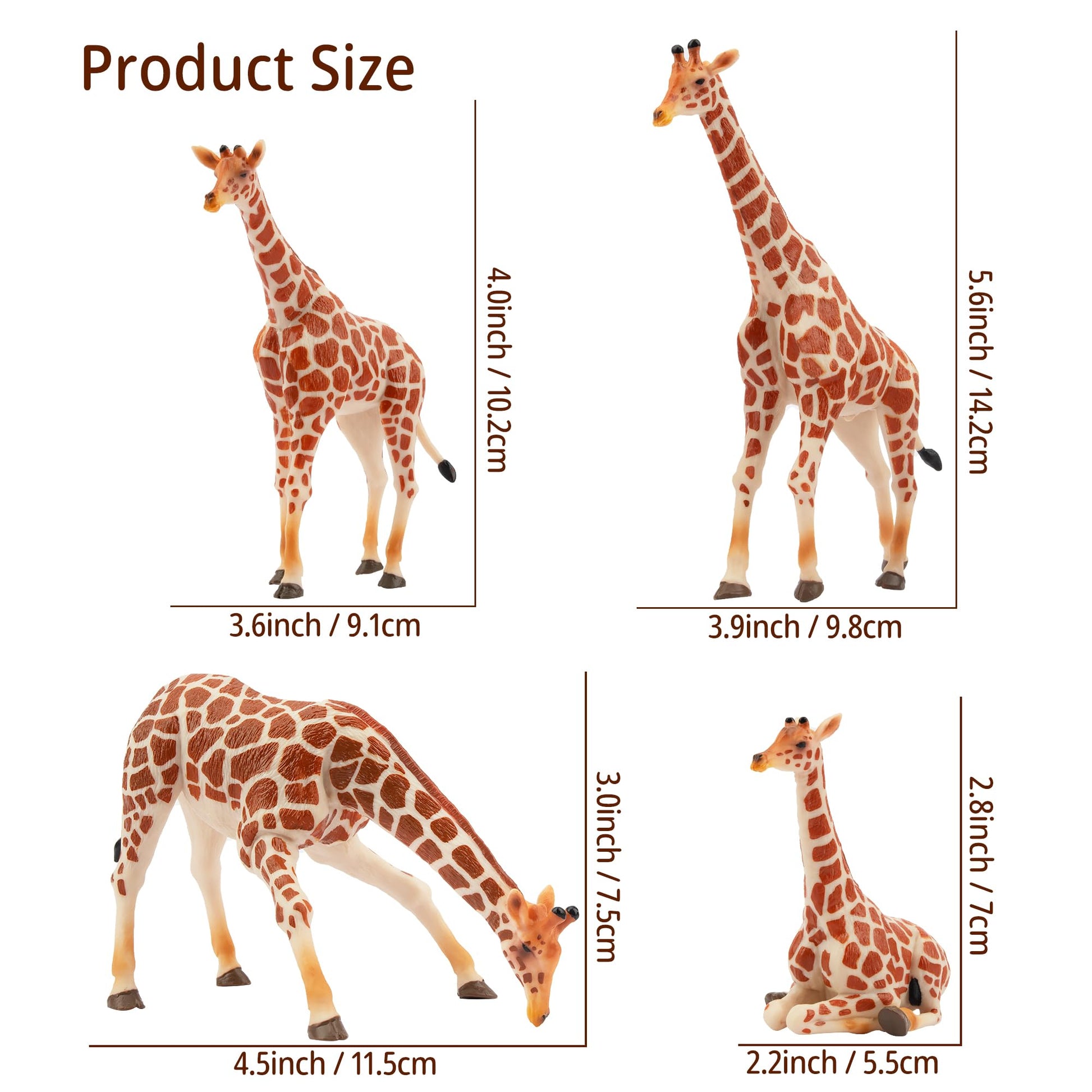 Toymany 4PCS Realistic Giraffe Figurines with Giraffe Cub, 2-6" Plastic Jungle Animals Figures Family Playset Includes Baby, Educational Toy Cake