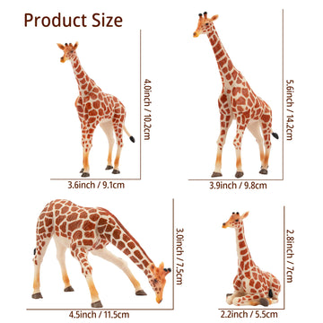 Toymany 4PCS Realistic Giraffe Figurines with Giraffe Cub, 2-6" Plastic Jungle Animals Figures Family Playset Includes Baby, Educational Toy Cake